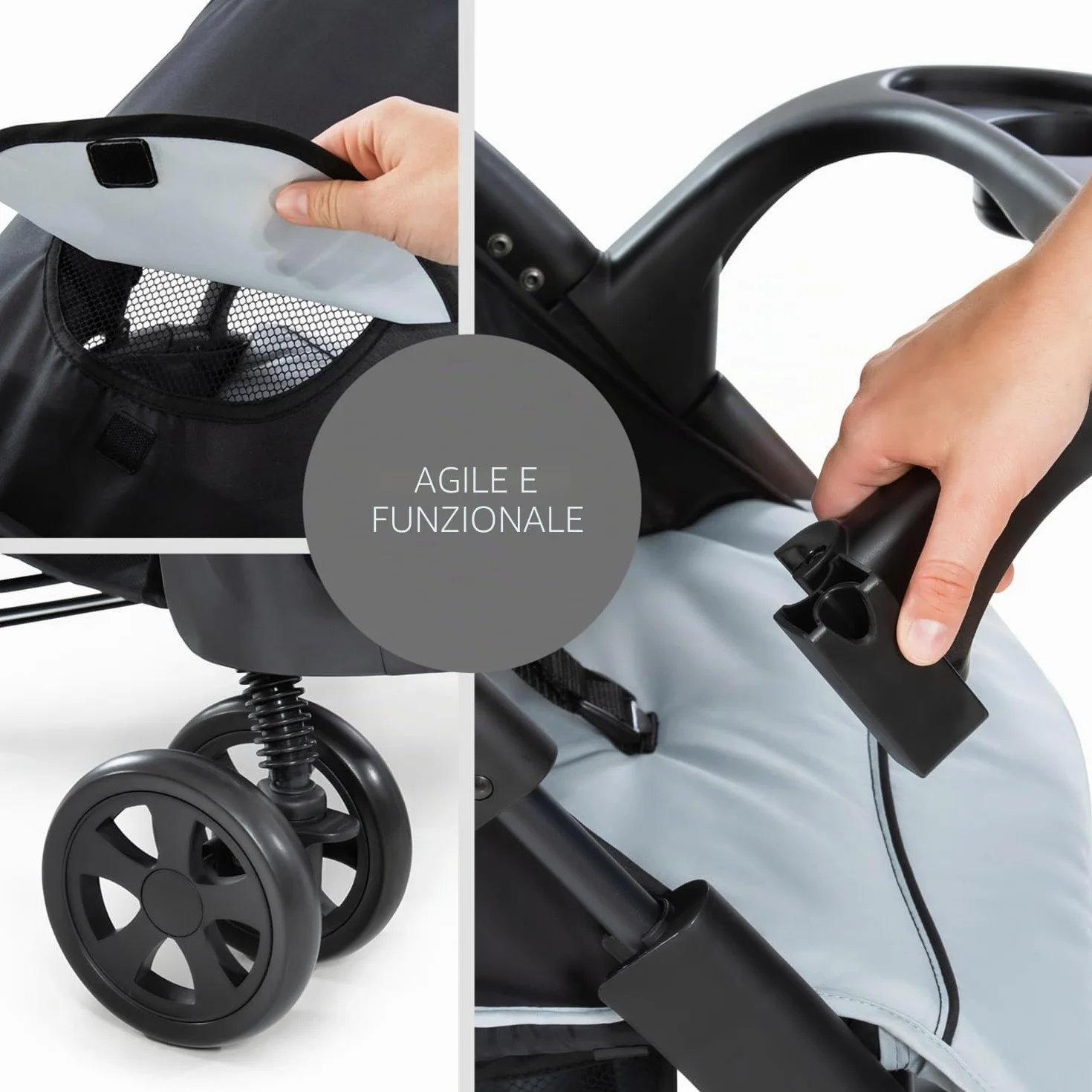 Hauk Passeggino Shopper Neo 2 Compatto dalla Nascita fino a 22 kg Pieghevole Nero, Argento