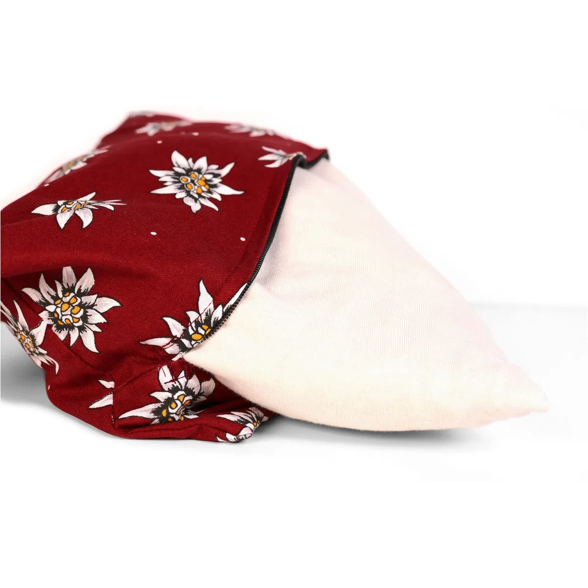 Cuscino di pino cembro con fodera interiore bio e federa esteriore -Fiori edelweiss, 30 x 20cm - Profumo di pino cembro naturale al 100%