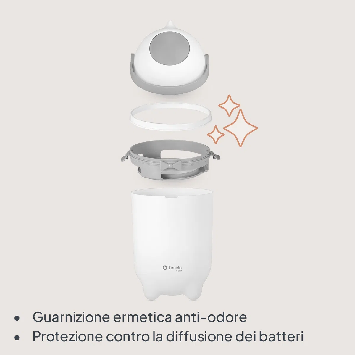 lionelo PUREBIN Mangiapannolini Universale che non lascia uscire gli odori, per sacchetti universali senza ricariche costose, bidone pannolini per neonati, uso con una mano, 10 l (Bianco)