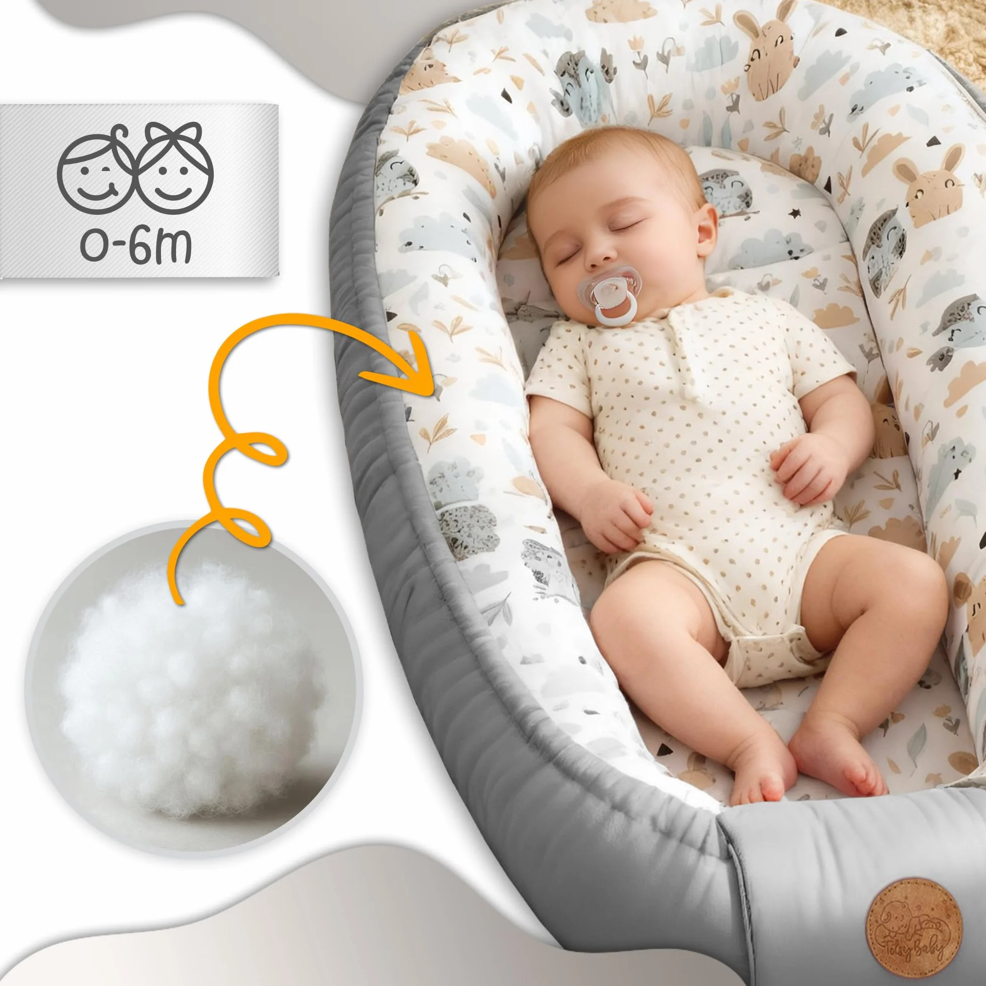 Riduttore lettino neonato 90x50 cm baby nest trasportabile nido culla pod cocoonababy babynest antisoffoco Gufi Grigio Chiaro