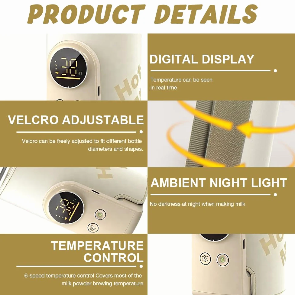 NAVESO Scaldabiberon Portatile per Mantenere la Temperatura, Scaldabiberon Baby USB con 6 Livelli di Temperatura Regolabili, Scaldabiberon Portatile Senza Fili per Latte Materno o Artificiale