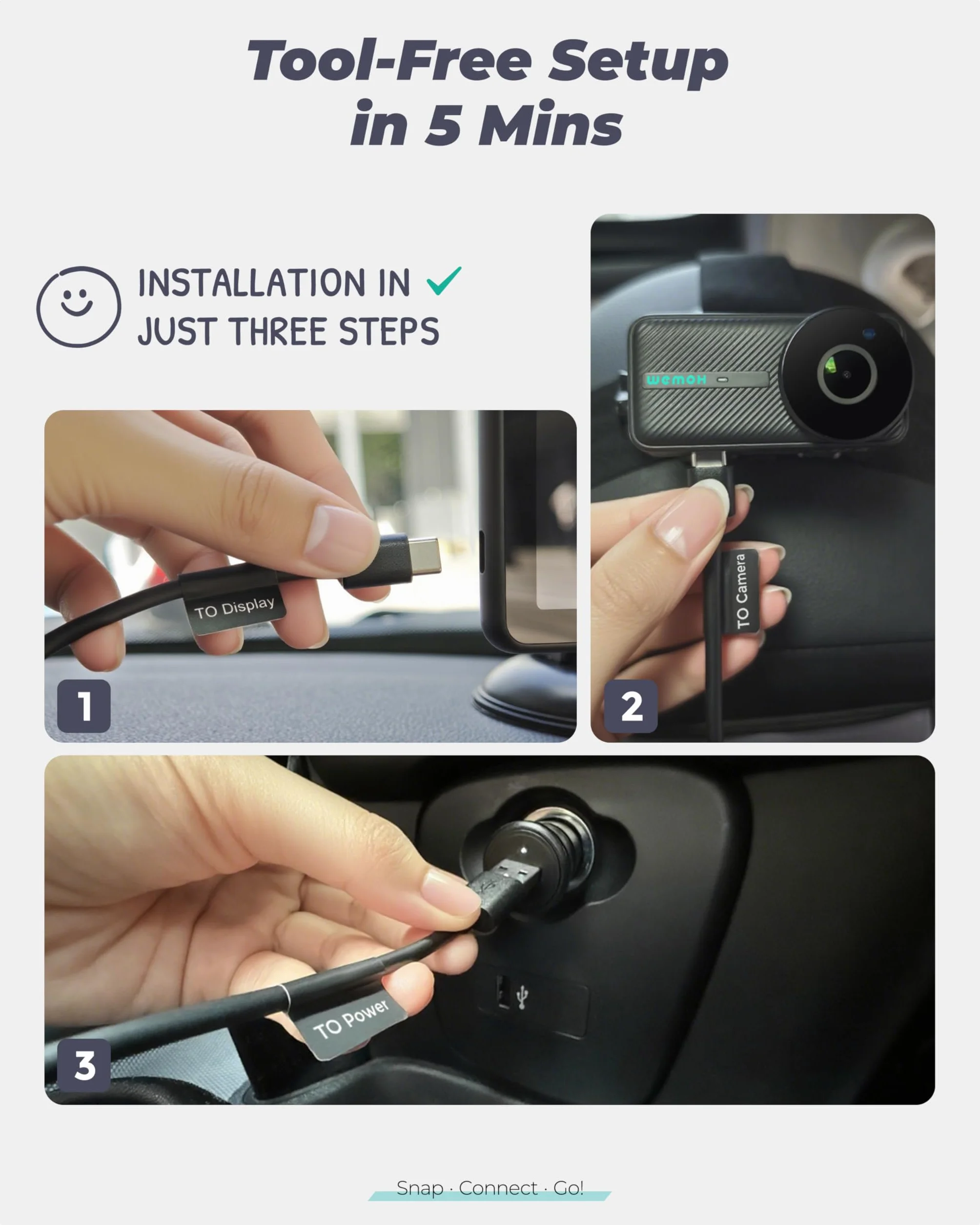Telecamera Magnetica Doppia per Auto per Bambini, Display IPS 1080P con Supporto Magnetico, 3 Modalità (Zoom/Specchio/Split), Visione Notturna Automatica, Telecamera per Auto USB per Bambini a