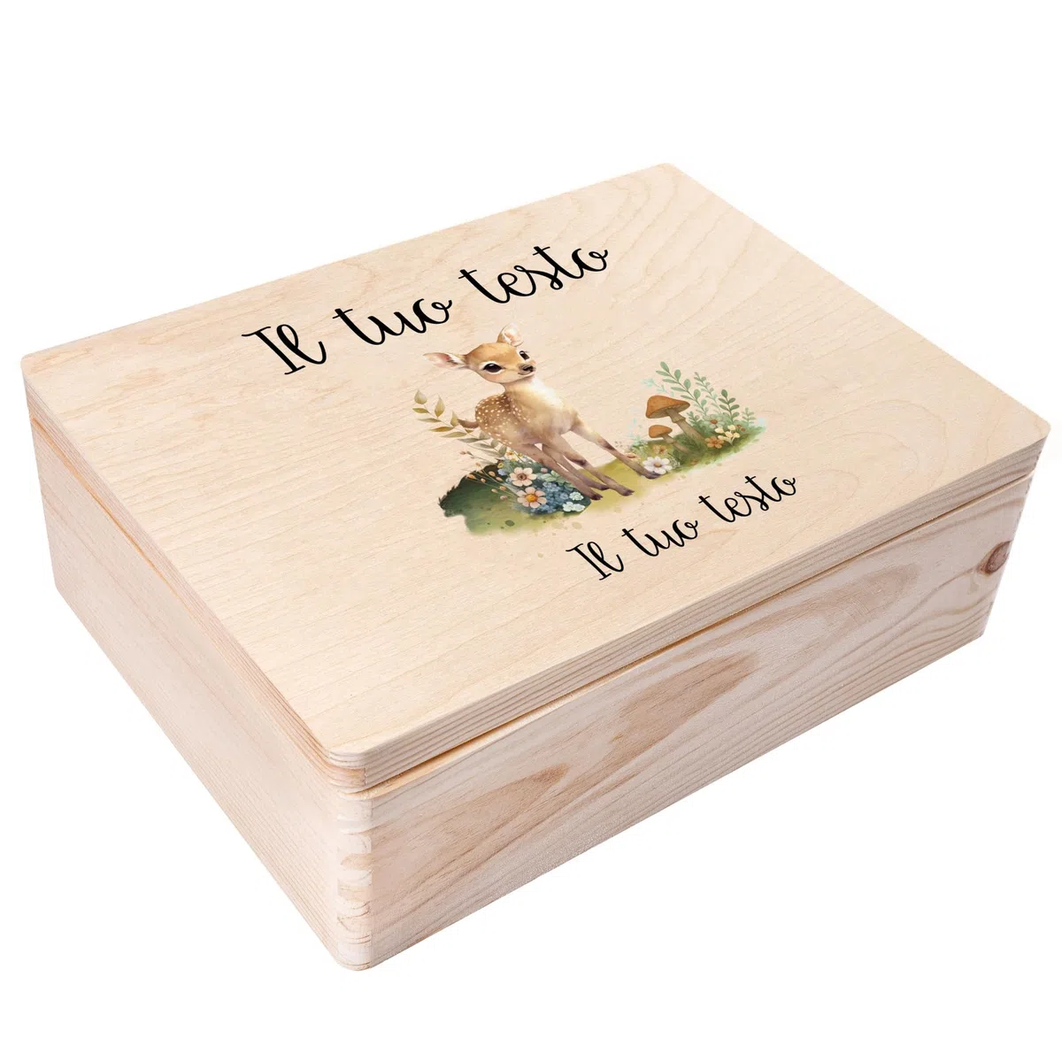 Creative Deco Scatola dei Ricordi Personalizzata per Bambini | Scatola in Legno Naturale con Nome | Cervo | Cassetta Portaoggetti per Conservare Ricordi, Giocattoli, Personalizzata con Stampa