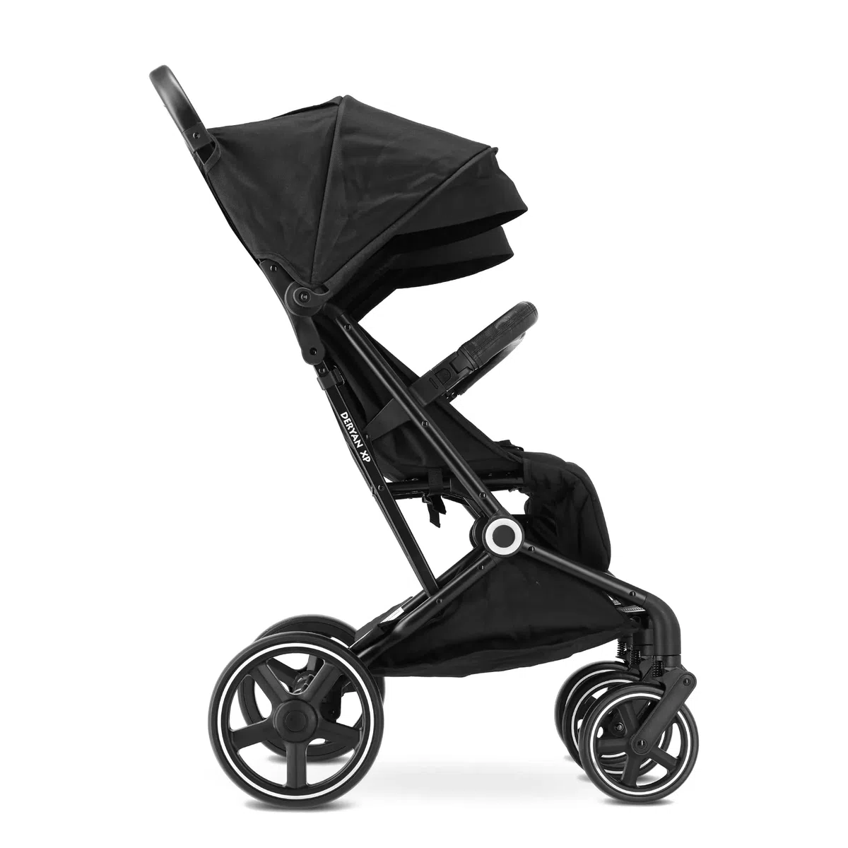 Passeggino Deryan XP X2 2 in 1 - Compatto e pieghevole - Adatto dalla nascita fino a 4 anni - Passeggino con portata massima di 22 kg per sedile - Nero
