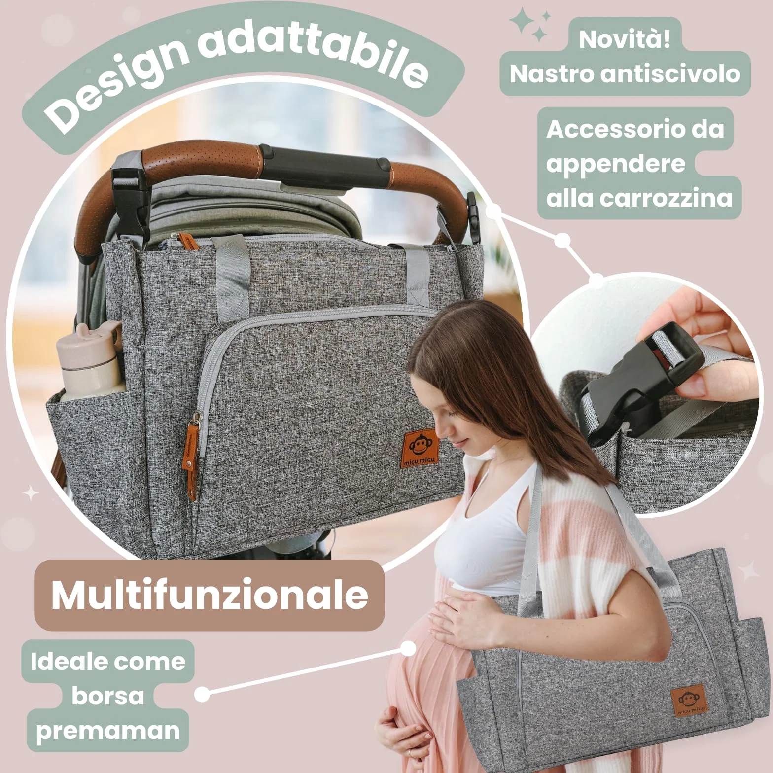 Borsa Passeggino Universale Borsa Parto Ospedale Mamma Fasciatoio Portatile Neonato Impermeabile 50x14x30cm