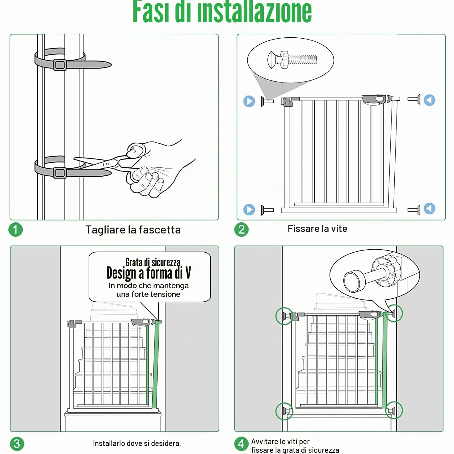 Cancelletto di Sicurezza per Bambini e Animali, Barriera Protezione Porta per Cani, Senza Trapano, Bianco 105-115cm