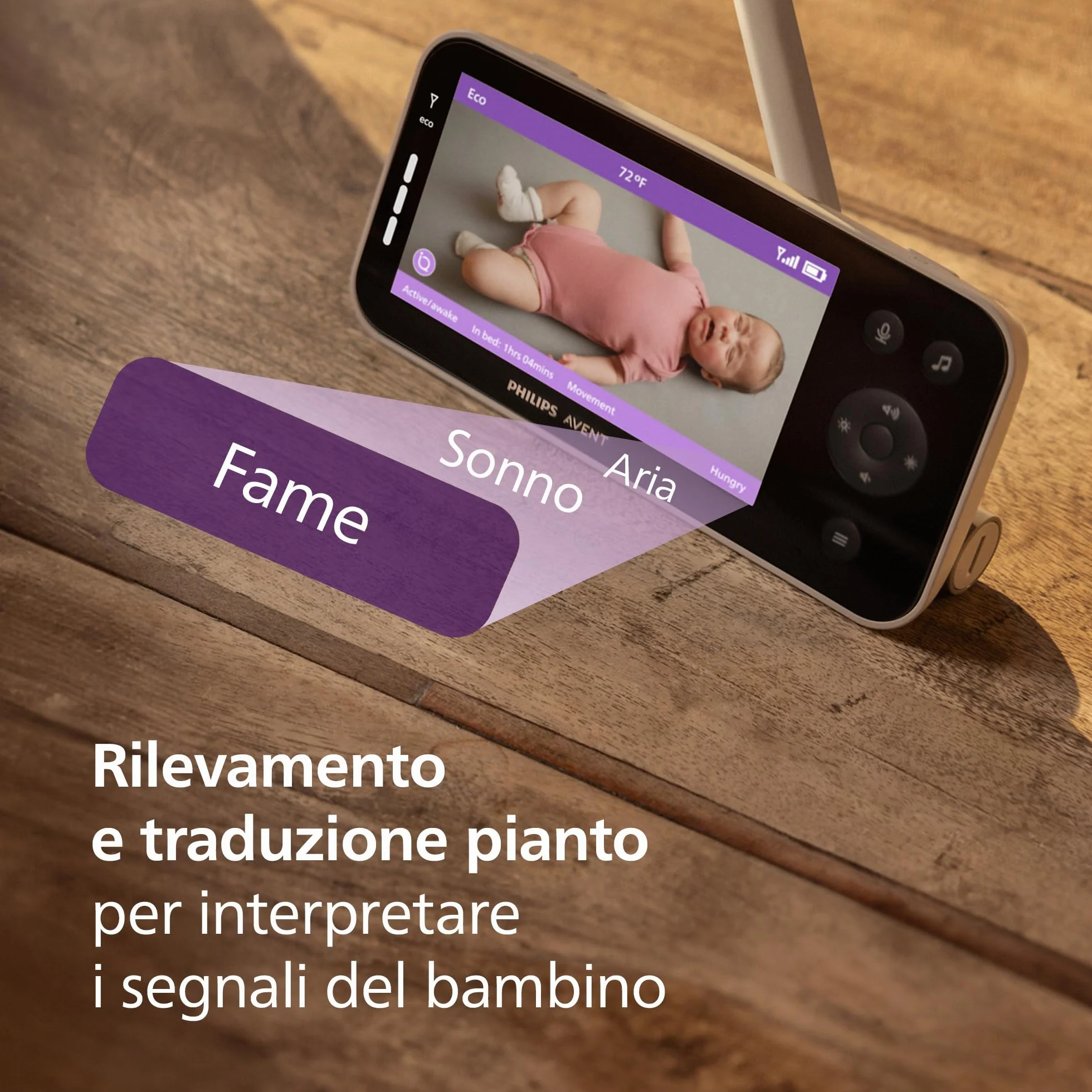 PHILIPS Avent Baby Monitor SCD974/26 HD 1080p videocamera con IA sonno respirazione pianto DEKRA sicurezza