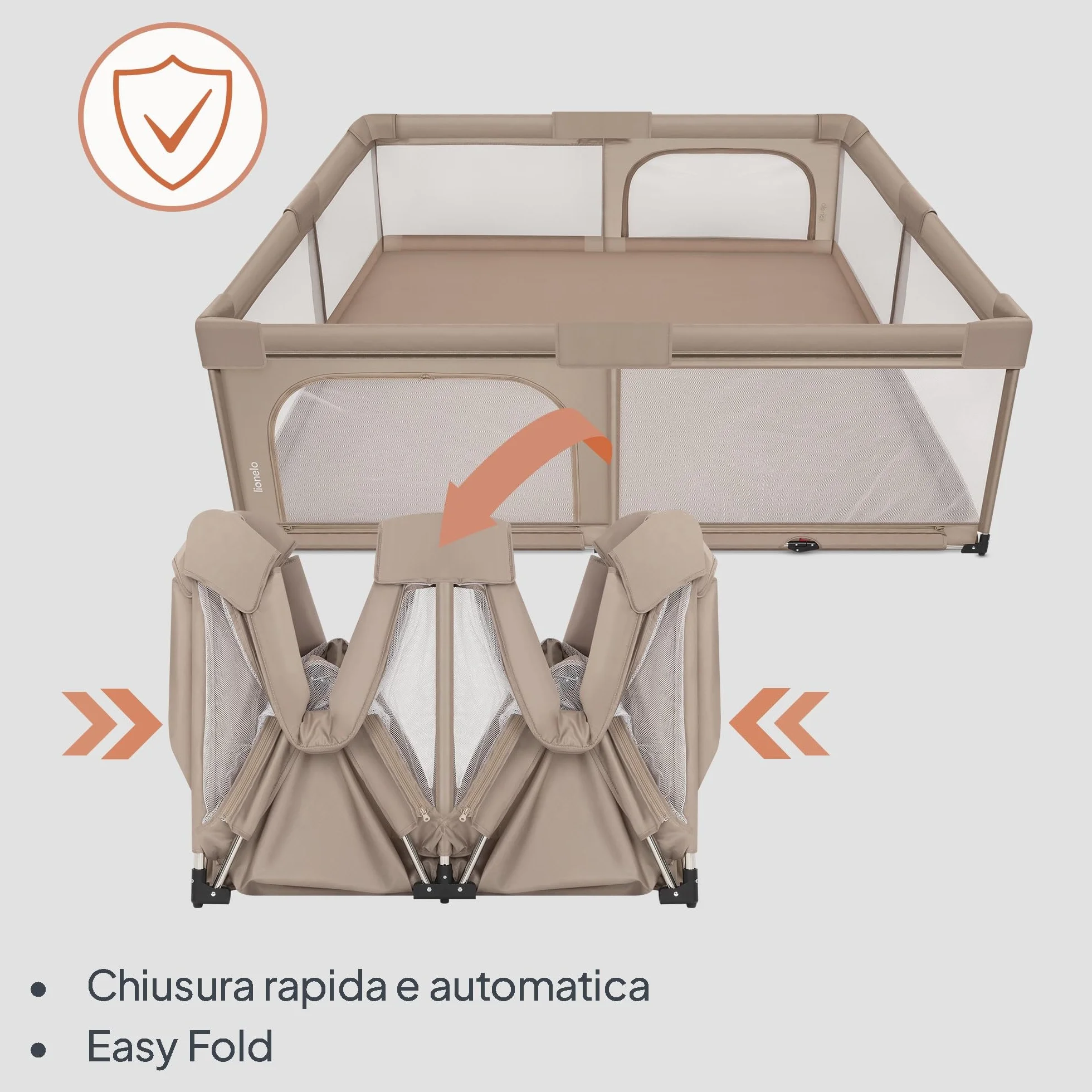 Lionelo FLORENCE XL EASY FOLD Box per Bambini 180 x 200 cm Recinto Pieghevole con Lati in Rete