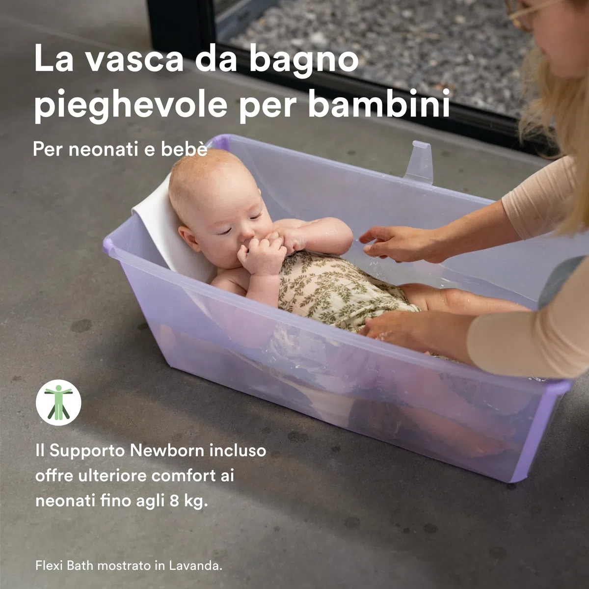 Stokke Flexi Bath (Verde trasparente) con Supporto per neonati - Durevole e Facile da conservare - Comodo da usare a casa o in viaggio - Ideale per neonati fino ai 48 mesi