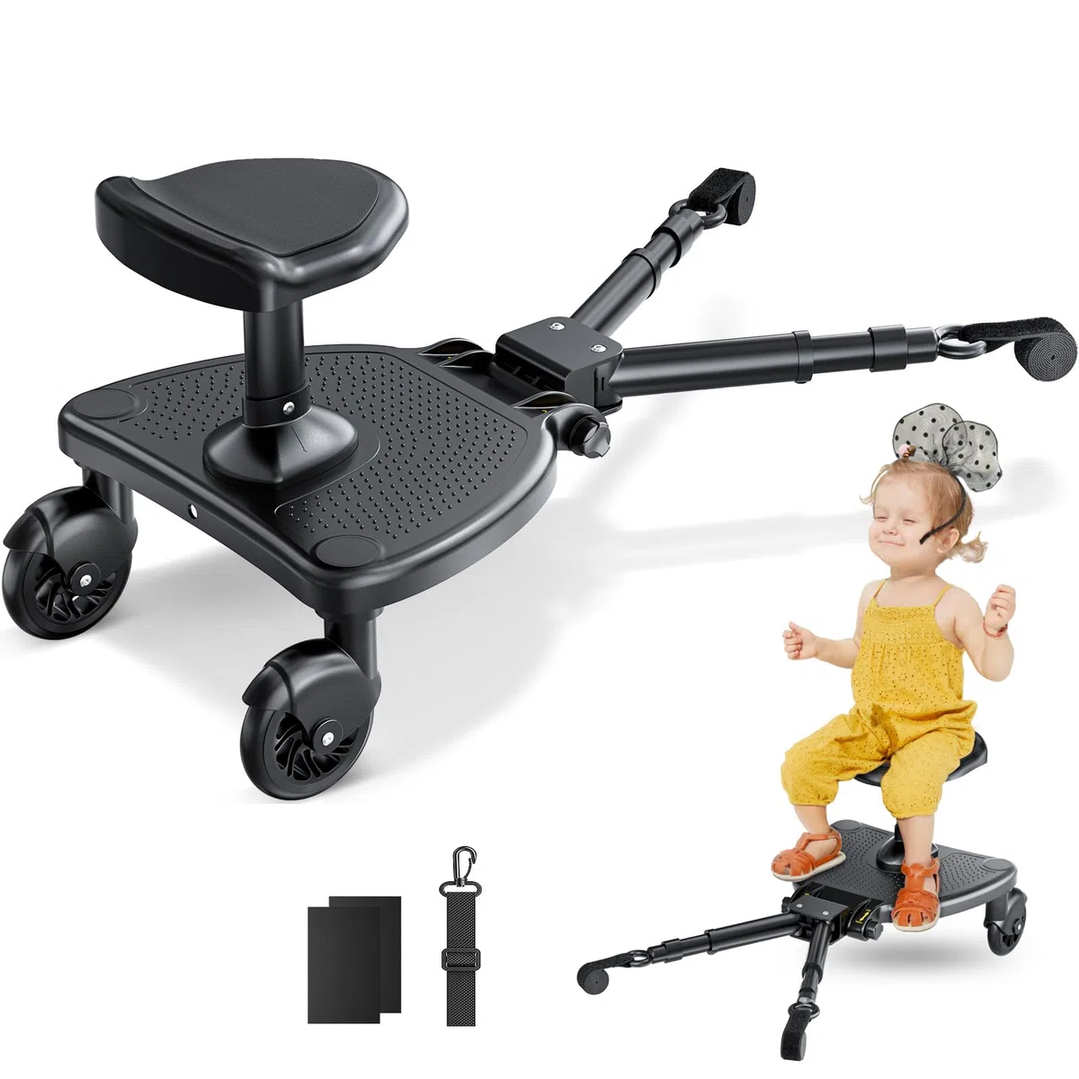 Pedana Passeggino Universale, Tavola per Bambini con Sedile più Ampio e Confortevole e Zone di Poggiapiedi più Ampie, Compatibile con il 99% Delle Carrozzine, Portata 25 kg