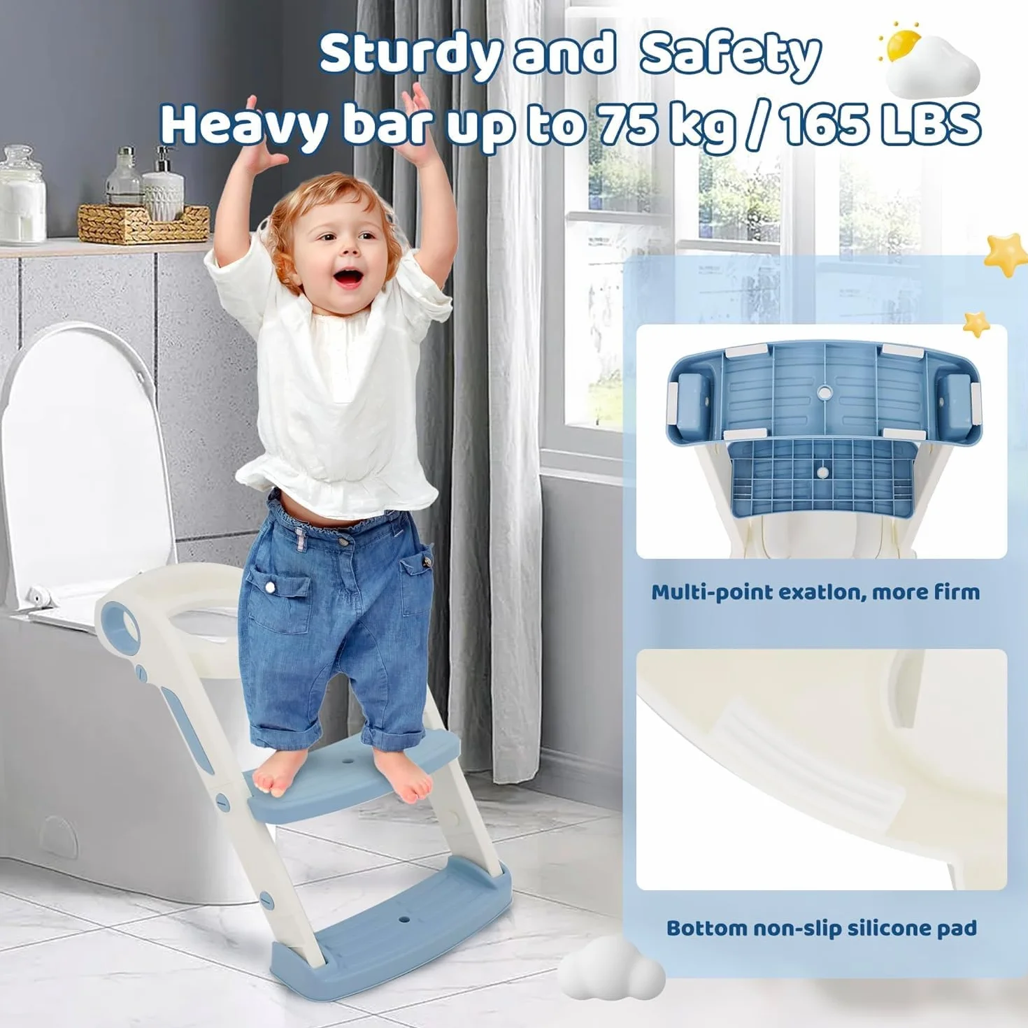 Sedile WC per bambini con scale, sedile WC per bambini e bambine, regolabile in altezza e pieghevole, per bambini