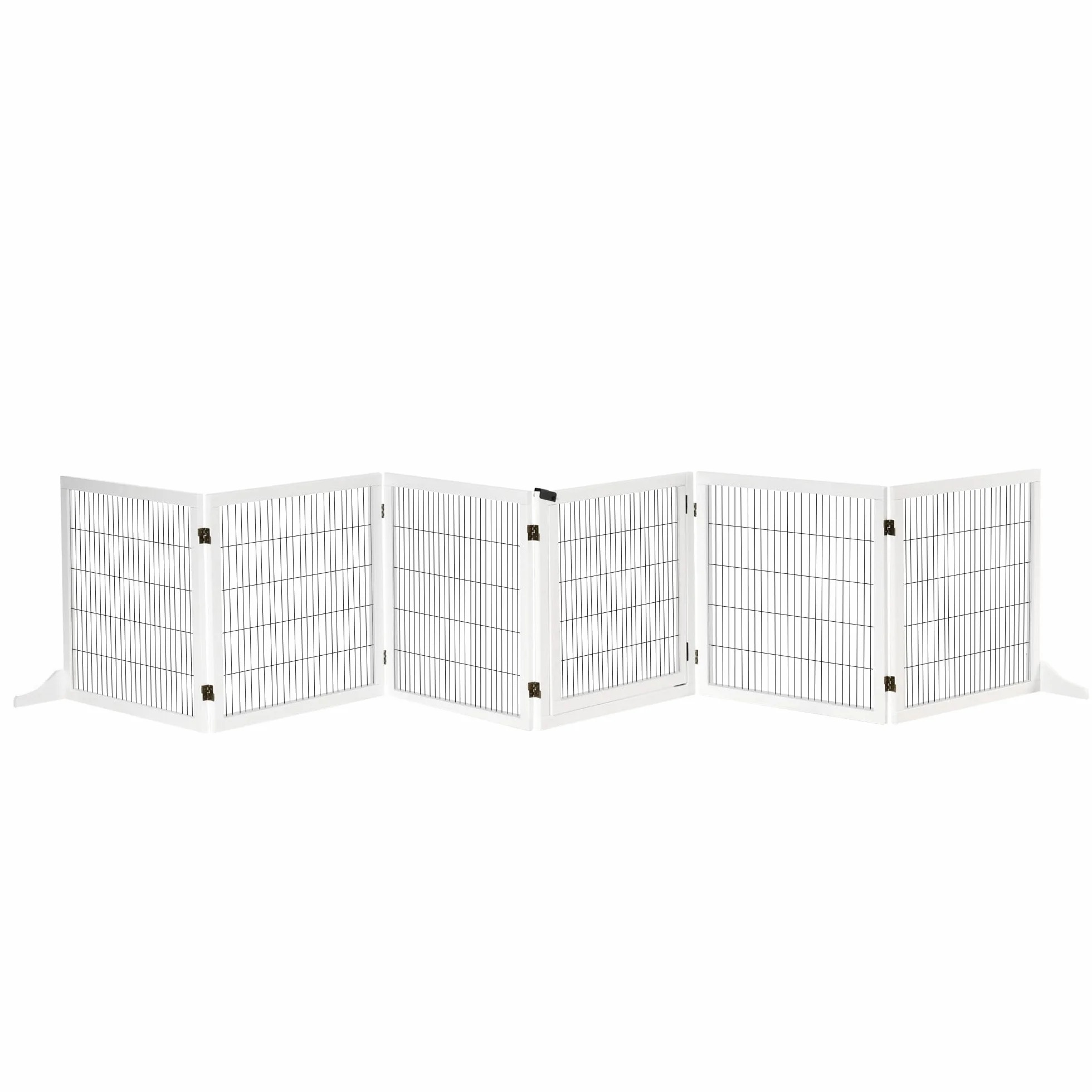 PawHut Cancelletto per Cani di Piccola/Media Taglia a 6 Pannelli Pieghevoli, Cancelletto di Sicurezza in Legno e Acciaio, 432x36x70 cm, Bianco