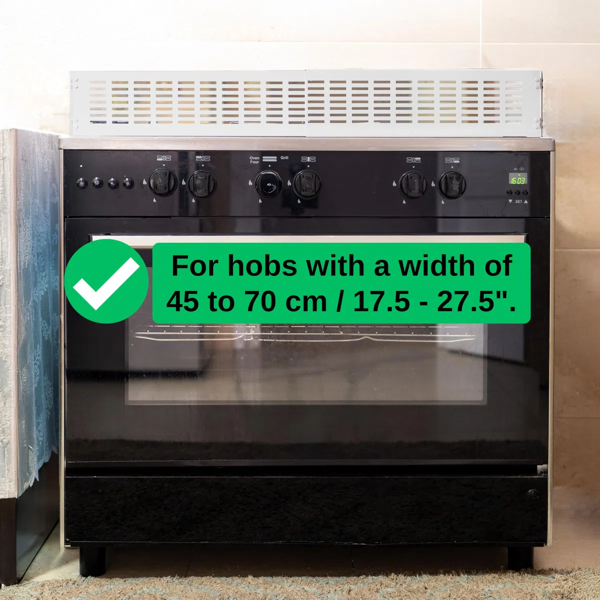 Protezione per bambini per fornelli, estensibile da 45 a 70 cm, in bianco, set con protezione per bambini per la porta del forno, griglia di protezione per fornelli con alette laterali incernierate