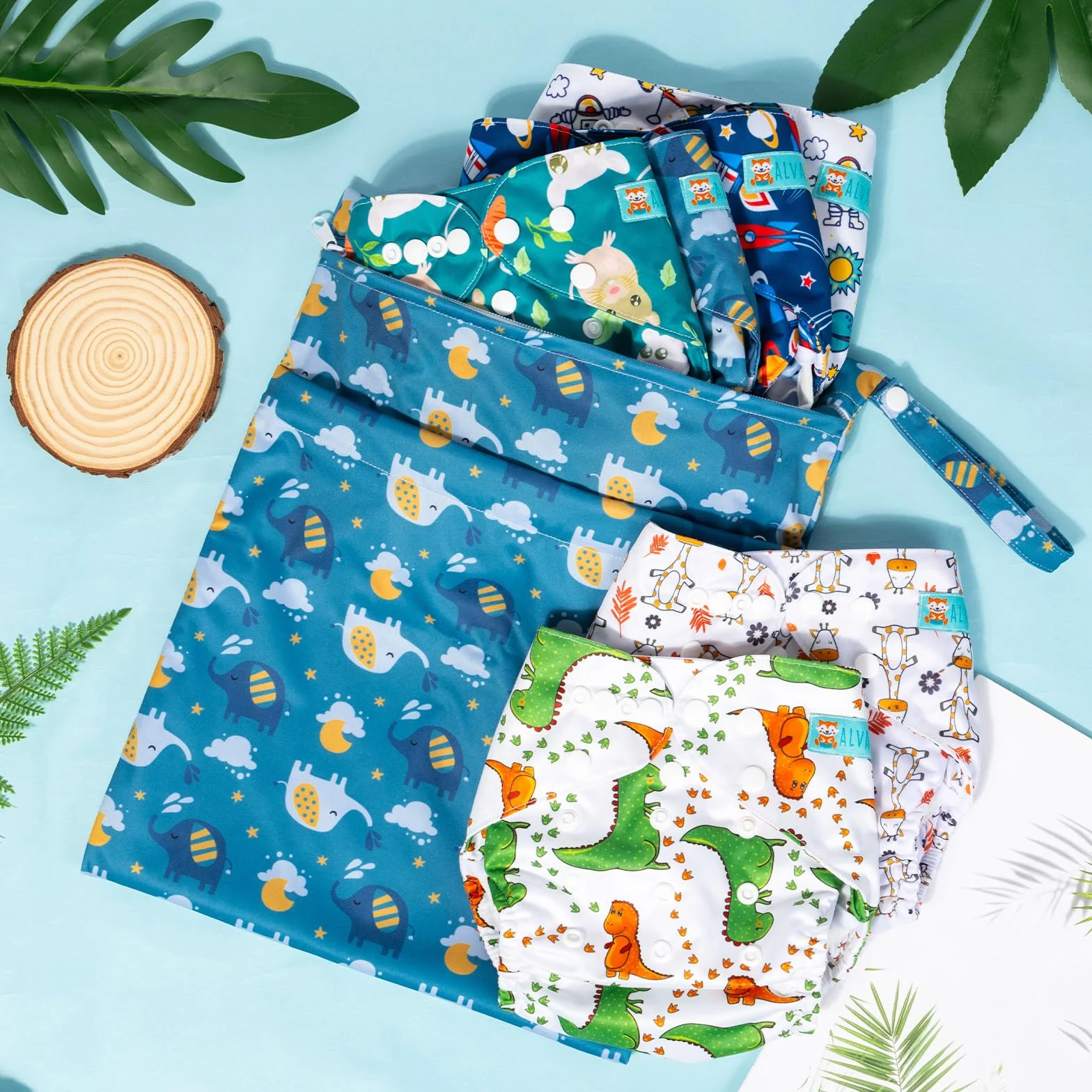 ALVABABY Copri-pannolino in tessuto 6 pezzi borsa bagnata lavabile riutilizzabile
