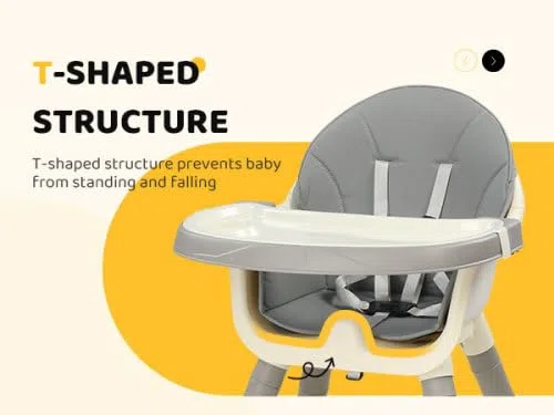 BONNLO Seggiolone Evolutivo per Bambini 7 IN 1, Imbottitura Confortevole, Doppio Vassoio, 6 Mesi-3 Anni 6-15 kg, Pieghevole Ultra Compatto, Leggero 4,9 kg, Grigio (Grigio)