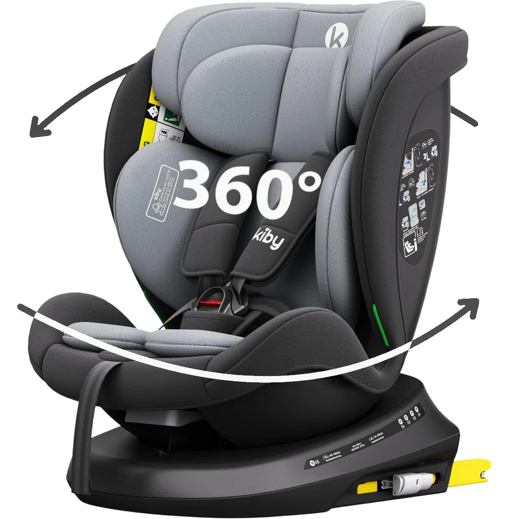 Kiby® Seggiolino Auto Comfy-Fix, ISOFIX i-Size 40–150 cm, Rotazione 360°, Reclinabile, Poggiatesta Regolabile, Contro e Fronte Marcia