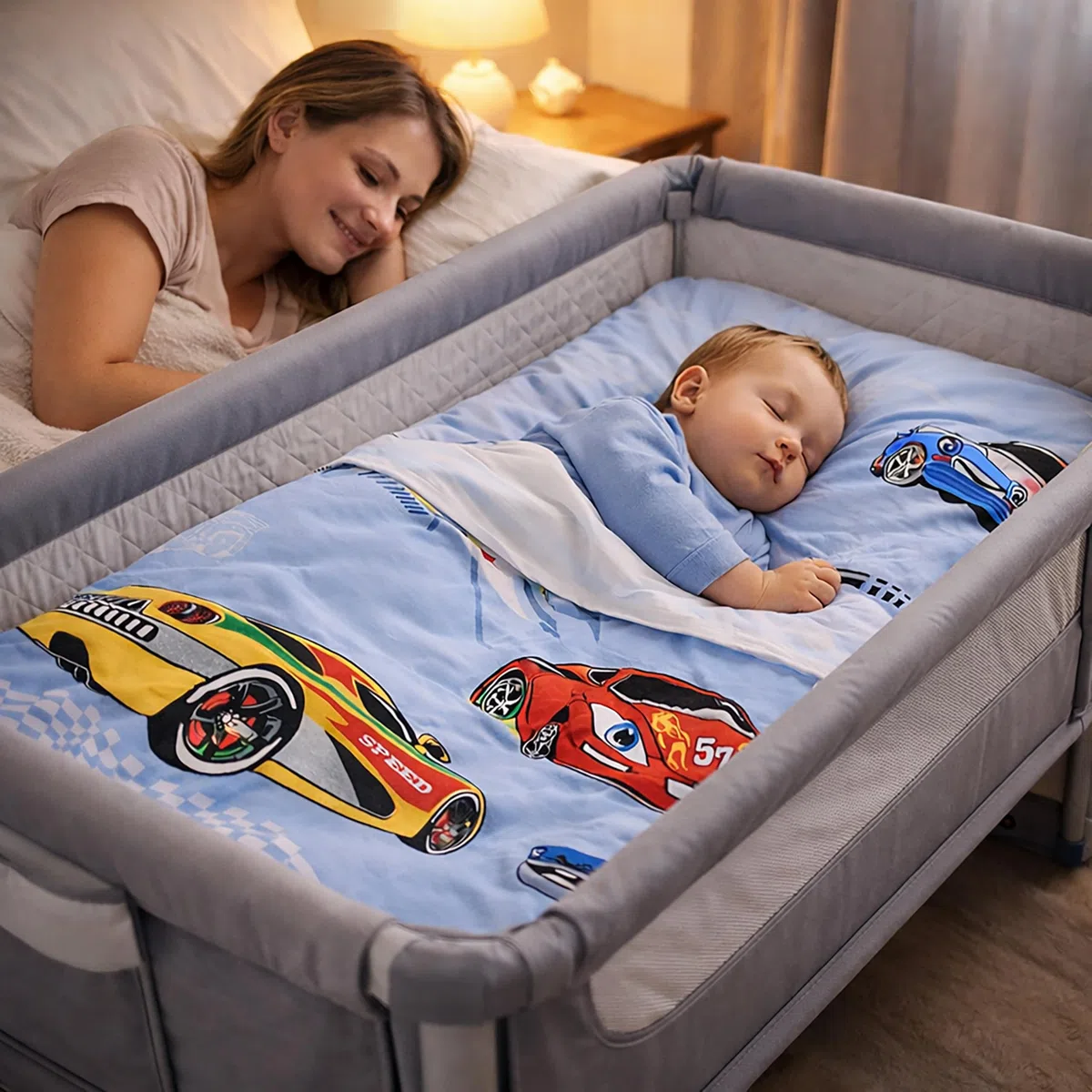 Piumotto Set Lenzuola 4 Pezzi Compatibile Con Next To Me Culle Cosleeping Fianco Letto 50x83 Cm 100% Cotone 1 Piumino 1 Lenzuolo Di Sotto 1 Lenzuolo Copripiumino Sacco 1 Federa Macchinine