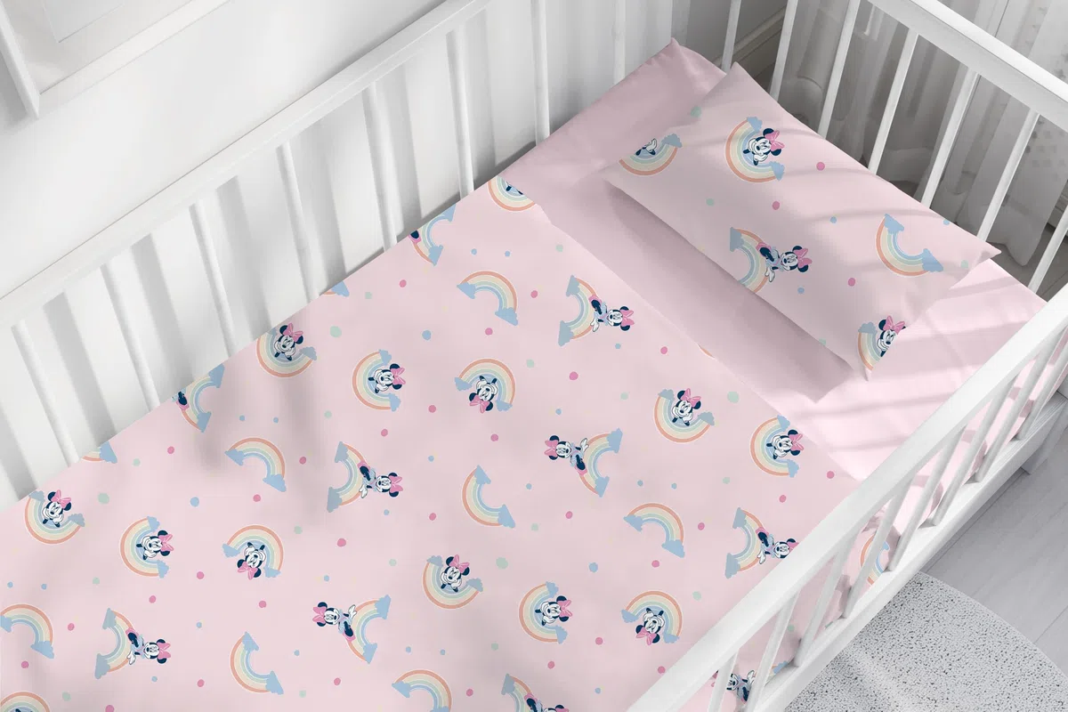 Minnie Mouse, Set Lenzuola Culla, 100% Cotone, Completo Letto Baby, Disney Topolina, Lenzuolo da Sopra, Lenzuolo con Angolo, Federa, Rosa