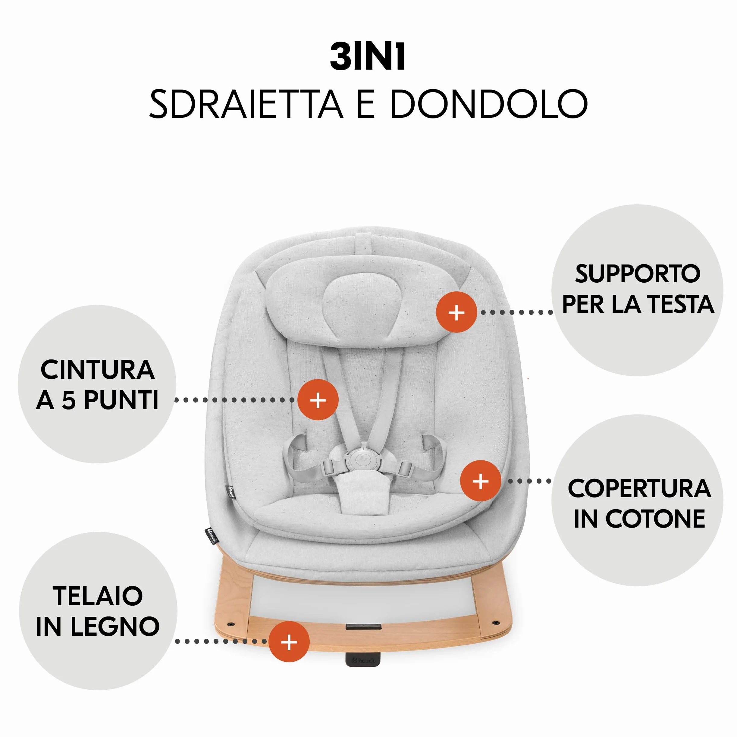 hauck Seggiolone Beta+ Newborn Set Eco Bouncer - Sediolone Pappa Bimbi in Legno Da 0 Mesi con Sdraietta Neonati Dondolo, Cuscino e Vassoio - (Grigio scuro)