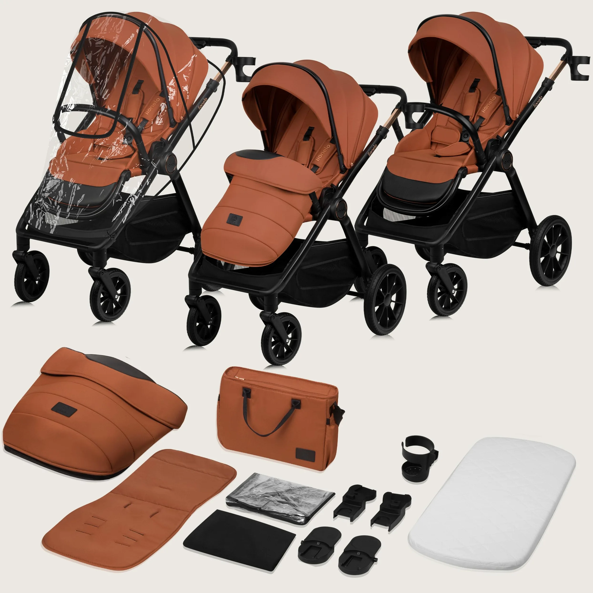 LIONELO LAYLA 3 in 1 Passeggino combinato Passeggino da 0 a 48 mesi fino a 22 kg, Navicella fino a 9 kg, Seggiolino auto fino a 13 kg, AiryDots, Ruote in PU girevoli a 360°, Sospensione completa