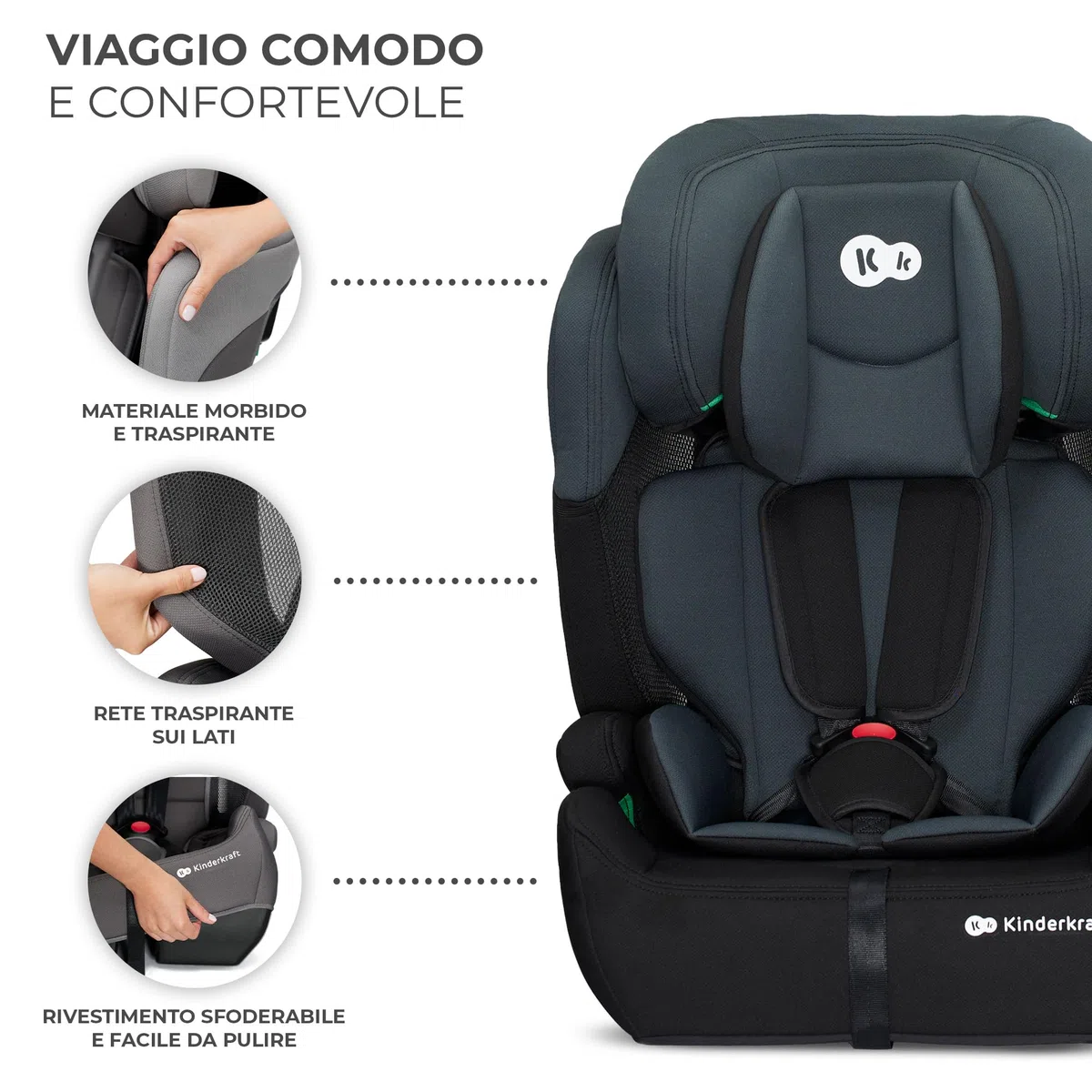 Kinderkraft COMFORT UP I-SIZE 76-150 cm Seggiolino auto 9-36 kg, Poggiatesta Regolabile di 11 livelli, Seduta spaziosa, Cinture di Sicurezza, Inserto modulare dotato, Gruppo 1/2/3, Nero