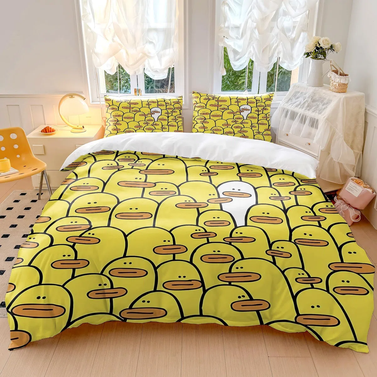 Set di biancheria da letto per bambini con copripiumino e anatra in stile cartone animato, morbido, per cameretta di ragazzi e ragazze (stile 3, canta, 135 x 200 cm + 50 x 75 cm)