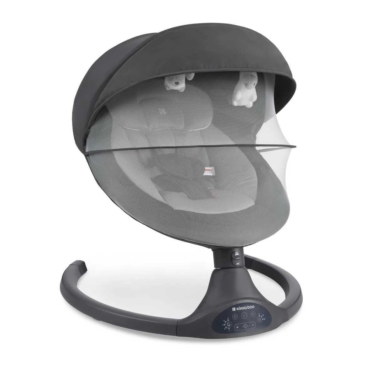 Sdraietta Neonati Elettrica KikkaBoo CODIE, Dondolo Elettrico per Neonati con Bluetooth, 5 Velocità, Schienale Regolabile, 10 Melodie, Fino a 9 kg, Grigio scuro