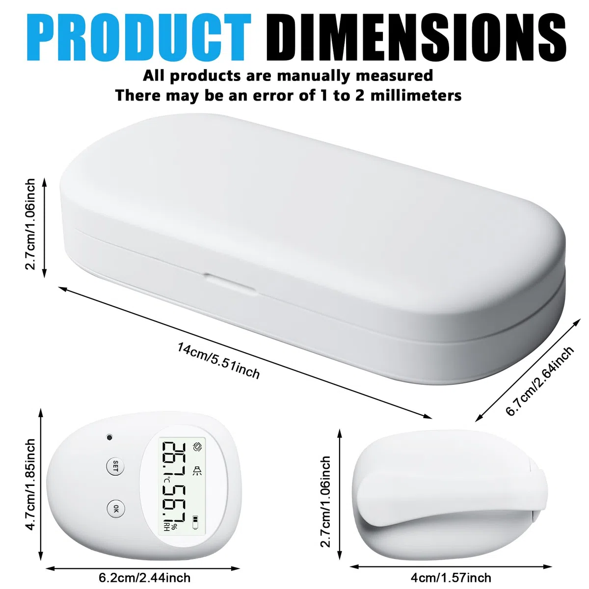 Allarme senza fili per bagnarsi sul letto, allarme wireless con ricevitore e trasmettitore a clip, indicatore di temperatura e umidità, ricarica USB per bambini vasino per la cura degli anziani