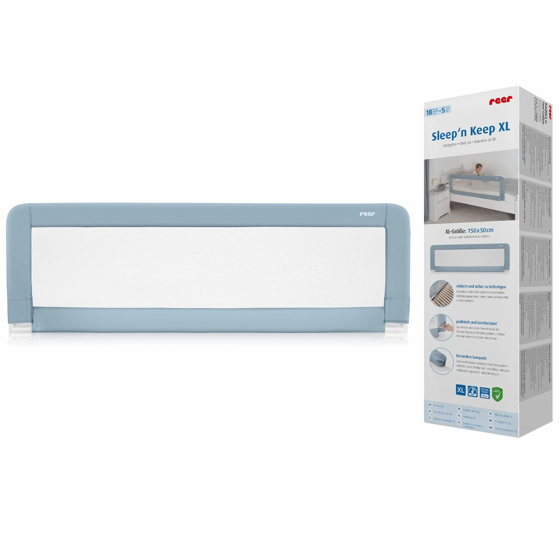 Reer Sleep'n Keep 45111 - Paracolpi per lettino, lunghezza 150 cm, colore: Blu