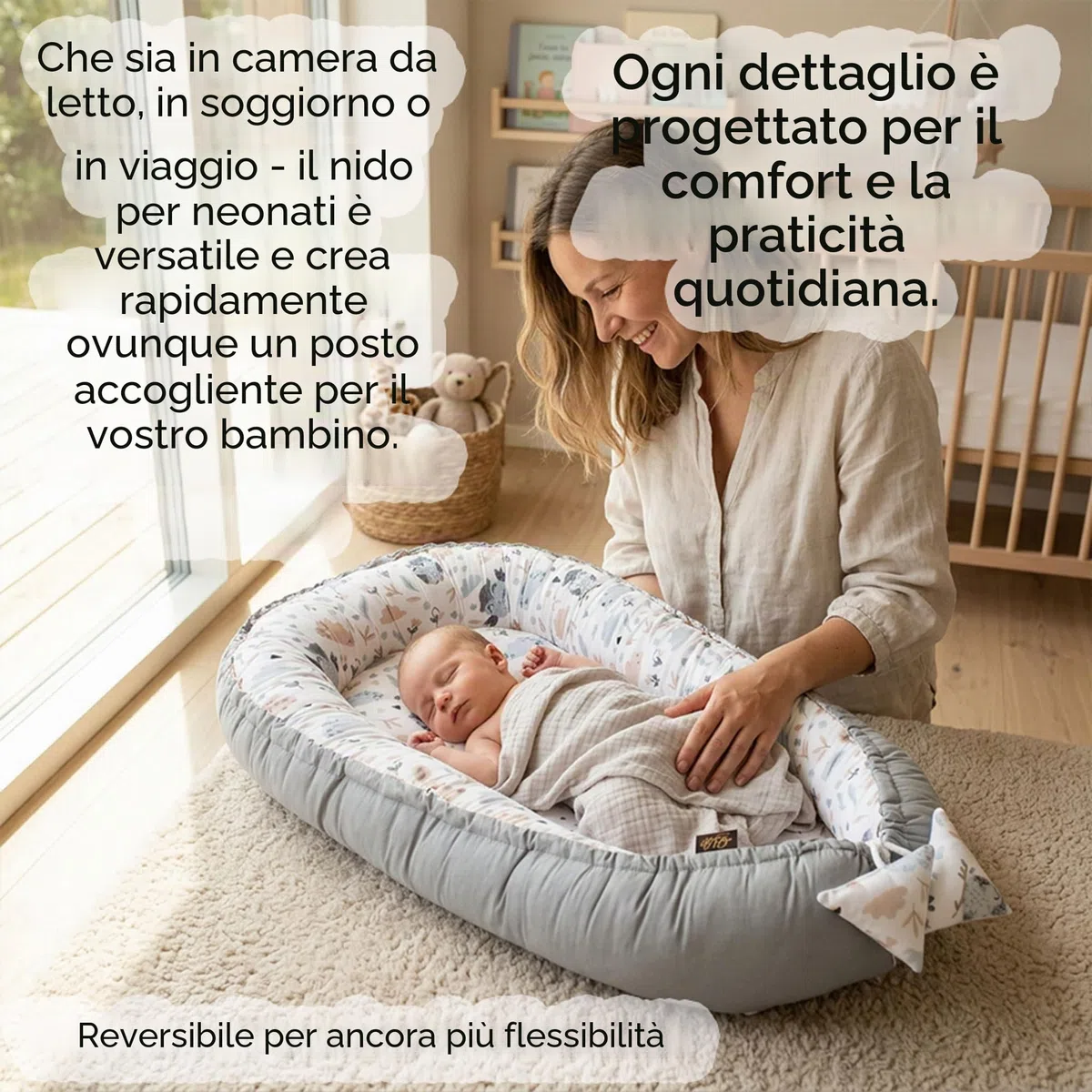 PaLulli - Nido per neonati, 90 x 50 cm, 100% cotone, nido per lettino, nido accogliente, cuscino, lettino da viaggio per neonati e bambini (Animali)