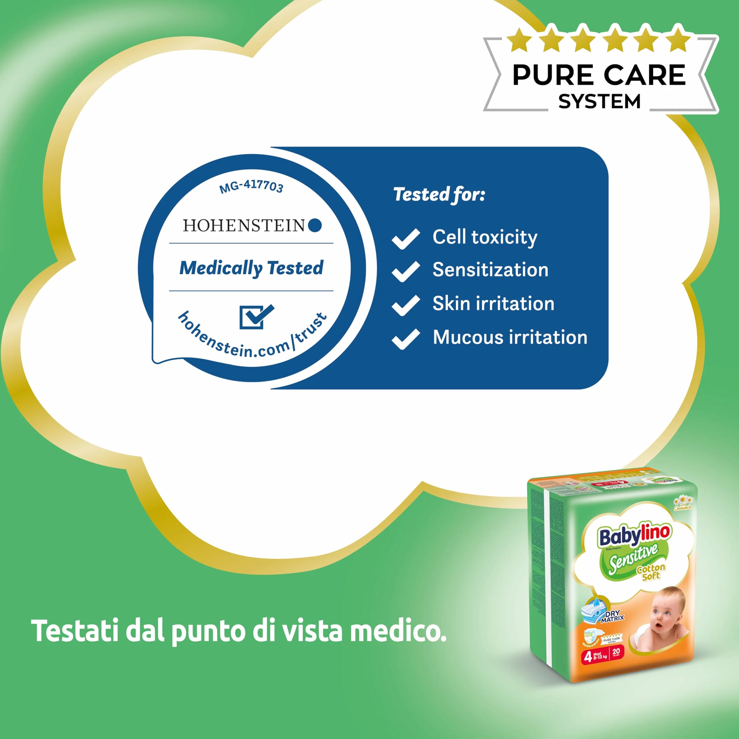 Babylino Sensitive Cotton Soft Pannolini Taglia 4 Maxi 8-13kg 150 Unità