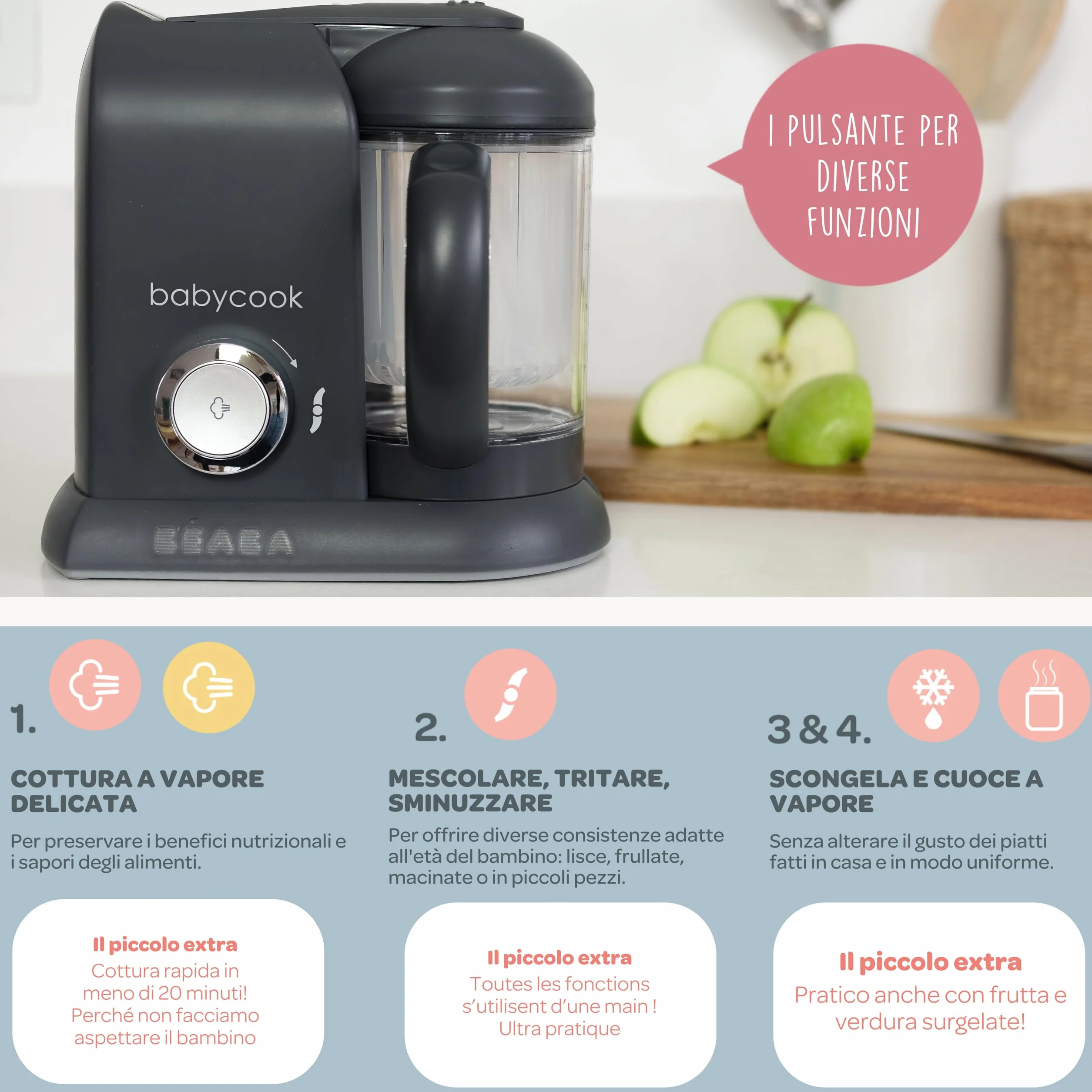 BÉABA Babycook Solo Robot do Pary 4 w 1 Mixer Cottura dla Niemowląt i Dzieci Ciemnoszary