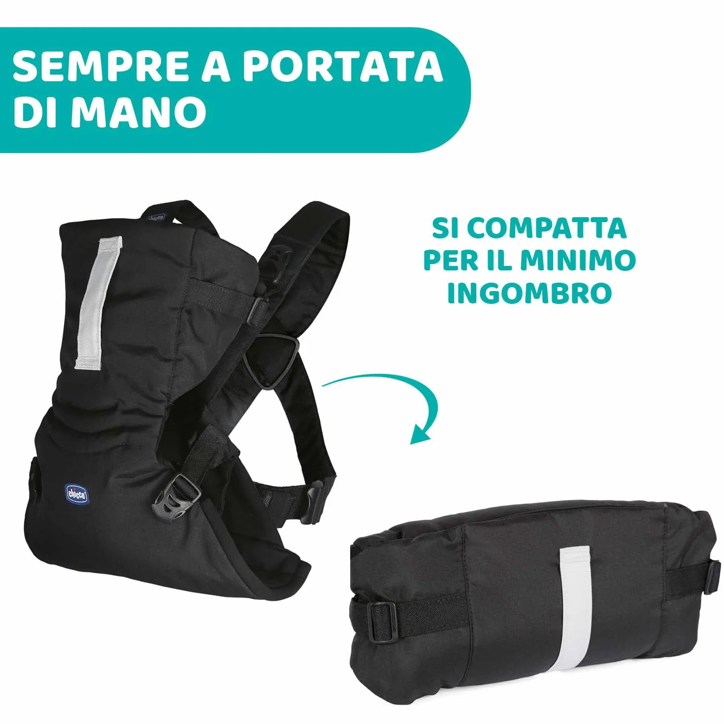 Chicco Easyfit Marsupio Neonati Ergonomico per Bebè e Bambini dalla Nascita a 9 Kg, Porta Bebè Semplice e Intuitivo da Indossare, Fronte Mamma e Fronte Strada, Supporto per Testa e Collo, Nero