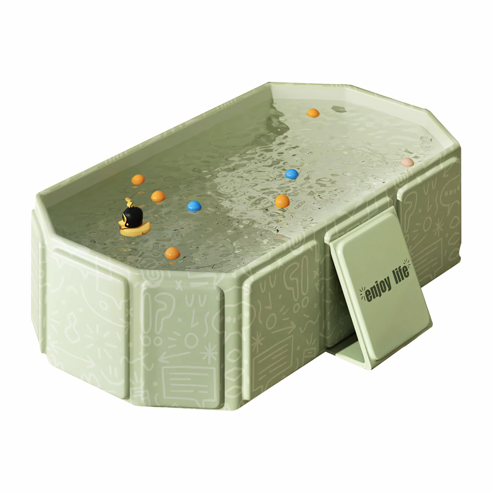 Vasca da bagno pieghevole, Vaschetta portatile per bambini – Salvaspazio e leggera, Con tappo di scarico, Vasca multifunzione per bambini 0-8 anni, Verde