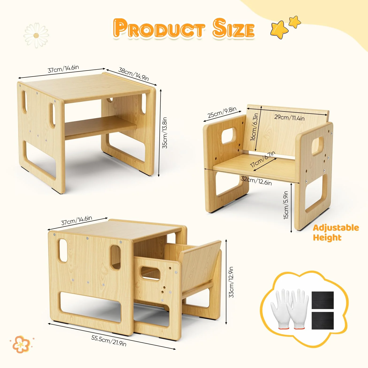 Montessori Set Tavolo e Sedia per Svezzamento Regolabile Bambini Piccoli Pasti Apprendimento Gioco
