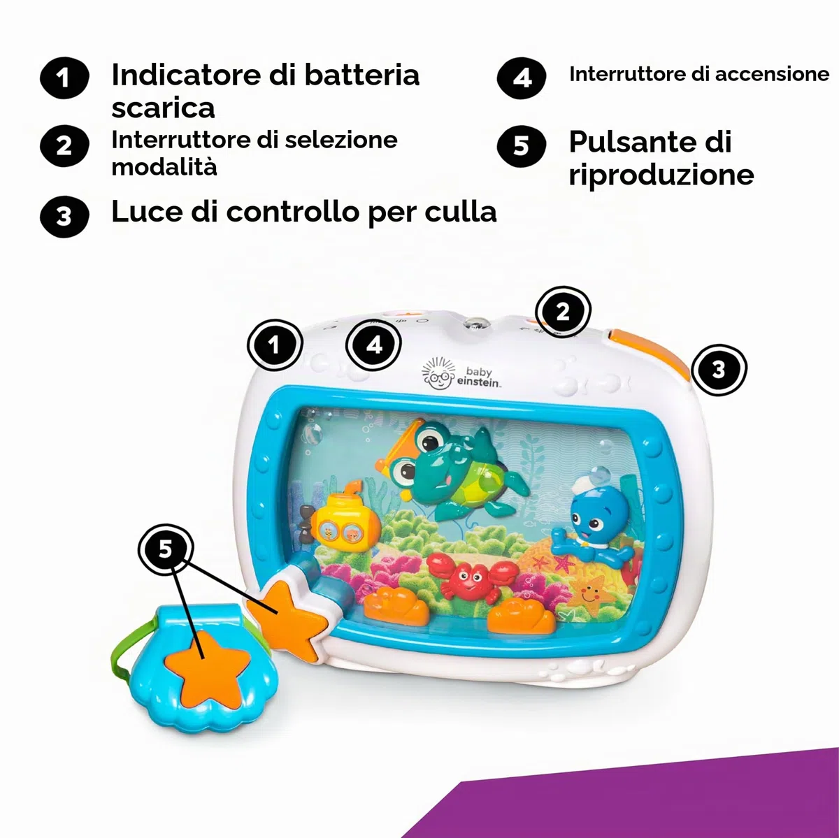 Baby Einstein Sea Dreams Soother – Rumori Bianchi per Neonato con Luci e Suoni Marini, Acquario Bebè Giocattolo da Culla con Controllo Remoto e Luce Notturna Rilassante, 0+ Mesi