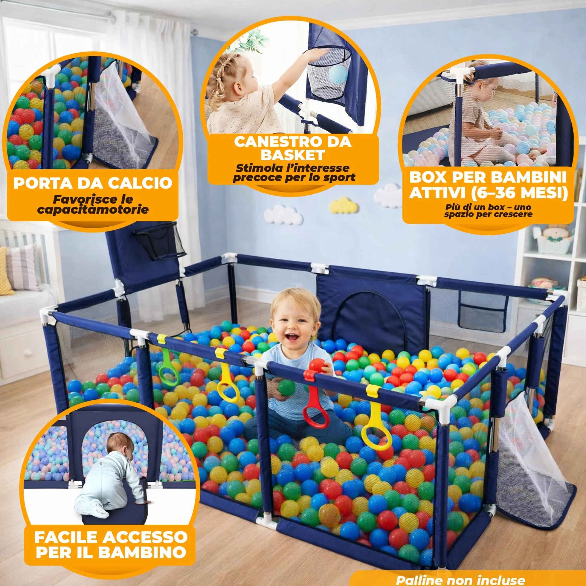 Box Bambini 180x122 cm Recinto per Bambini e Neonati con Rete Traspirante