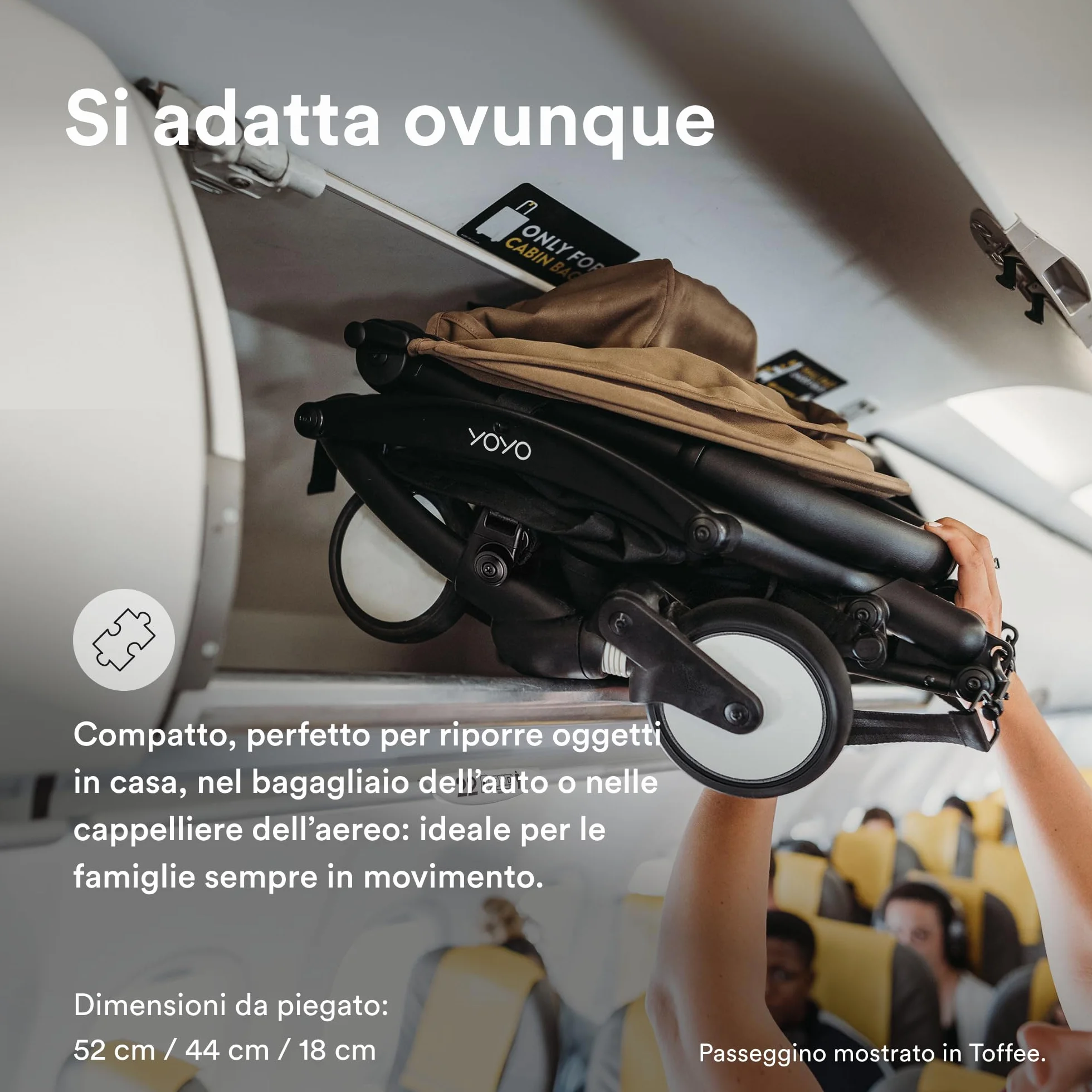 Stokke YOYO3 Passeggino da 6 mesi Telaio Nero Cuscino Seduta Olive Capottina Ripiegabile Compatto