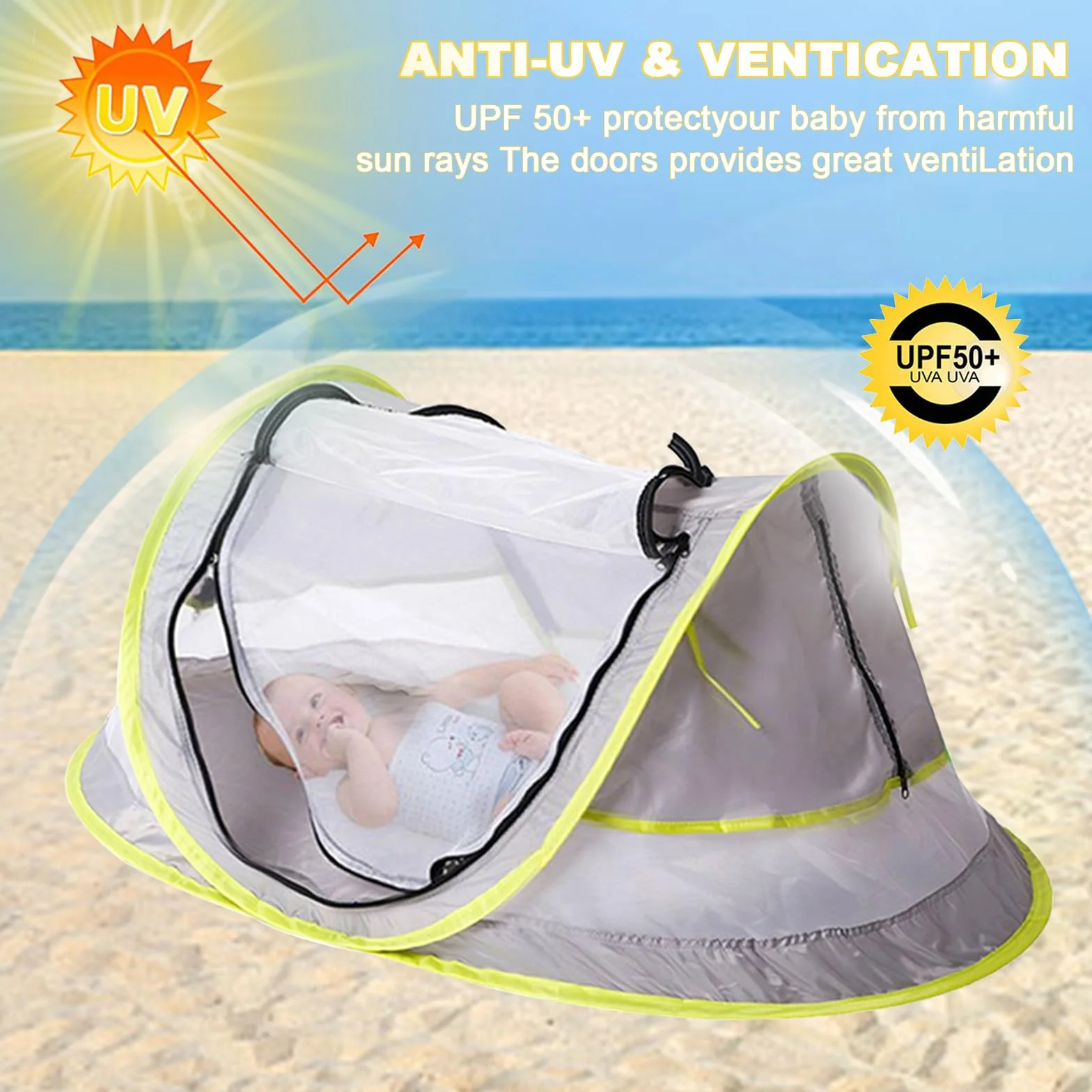 Tenda da spiaggia per bambini, portatile, ultraleggera, da spiaggia pop-up, per esterni, protezione solare UV50+, per neonati, per campeggio, escursioni, barbecue