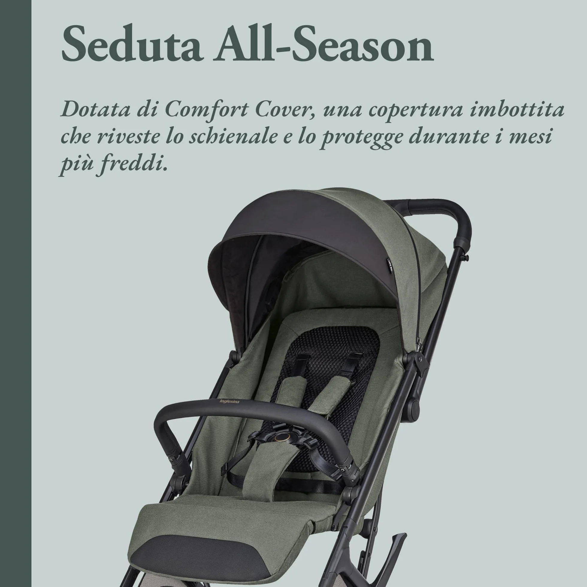 Inglesina Maior Passeggino Compatto 7,9 kg, Ruote Grandi Ammortizzate, Seduta Ampia All Season, UPF 50+, fino a 22 kg, Taiga Green