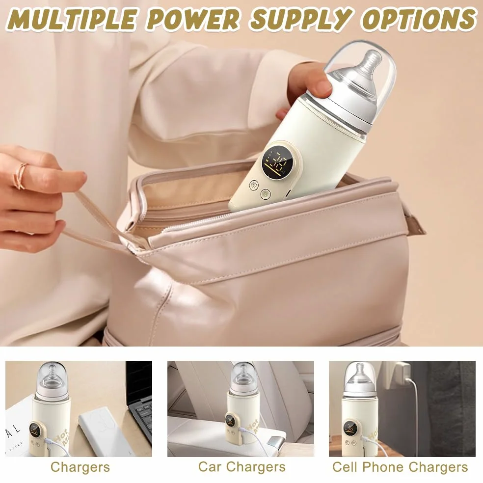 NAVESO Scaldabiberon Portatile per Mantenere la Temperatura, Scaldabiberon Baby USB con 6 Livelli di Temperatura Regolabili, Scaldabiberon Portatile Senza Fili per Latte Materno o Artificiale