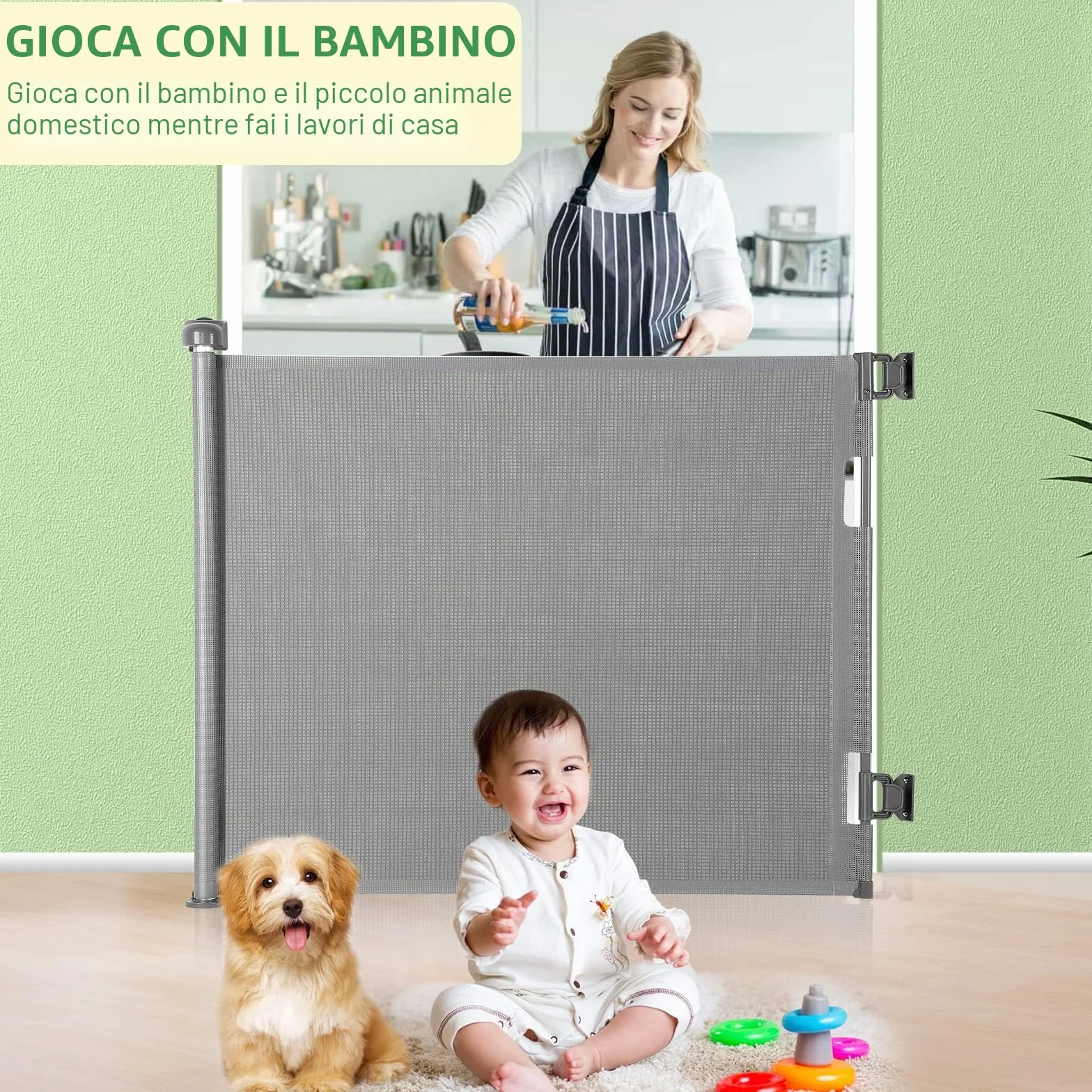 Cancelletto per Bambini Estensibile, 0-140 cm Cancello di Sicurezza Retrattile per Bambini e Animali Domestici per Scale e Corridoi Interni ed Esterni (Grigio)