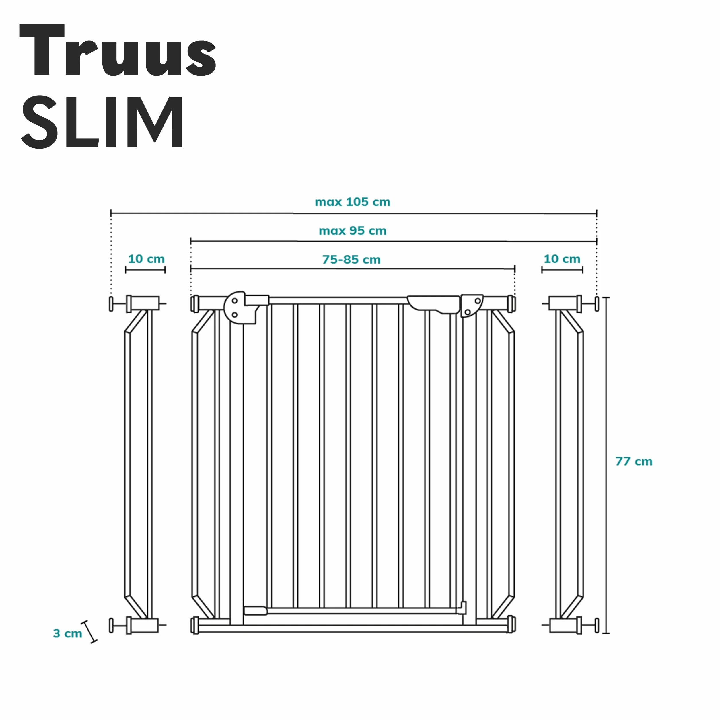 LIONELO Truus Slim Cancelletto di sicurezza, Larghezza regolabile 75-105 cm, Altezza 77 cm, Autobloccante