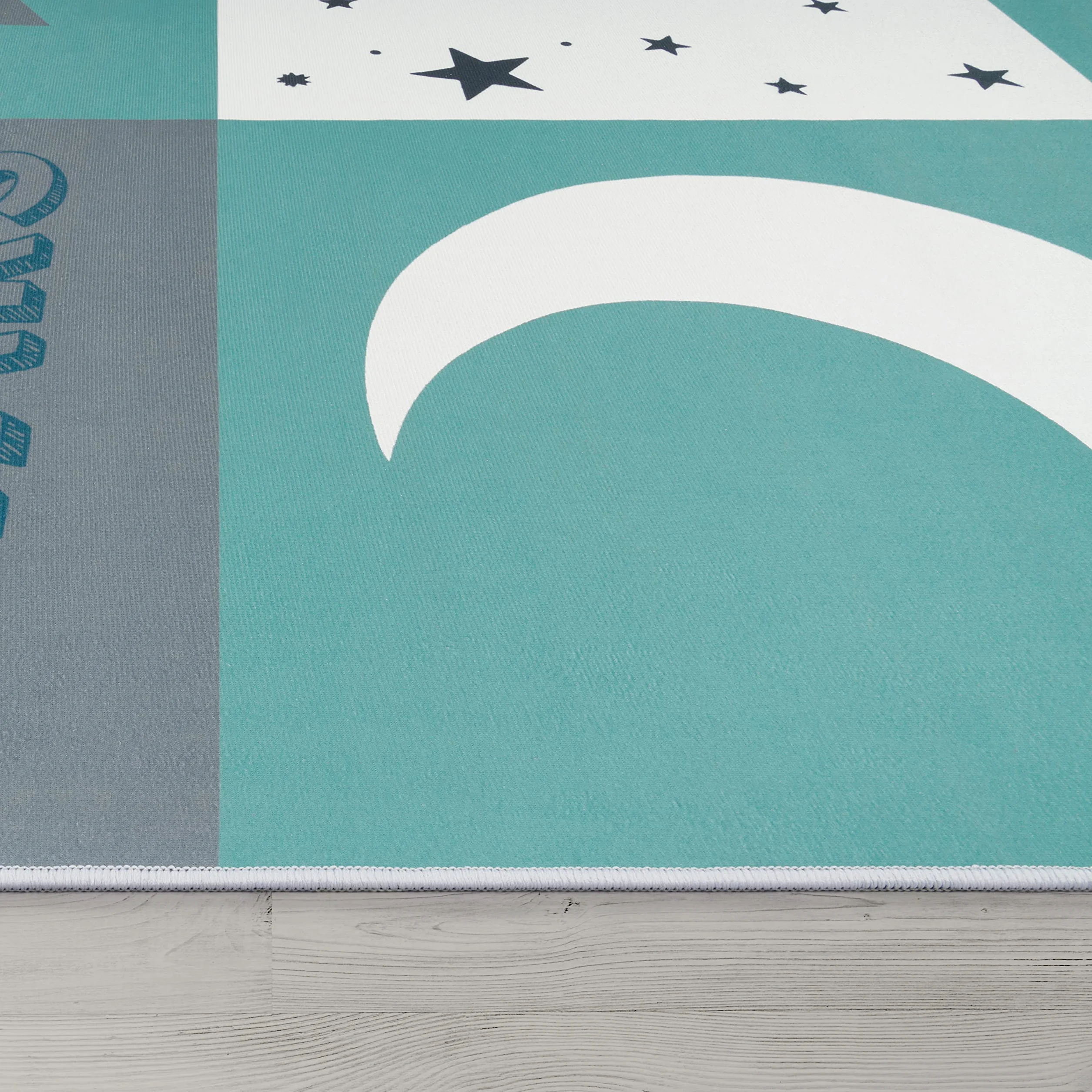 Paco Home Tappeto per i bambini, tappeto per la camera dei bambini con stelle, luna e motivi a quadri, Dimensione:140x200 cm, Colore:Turchese