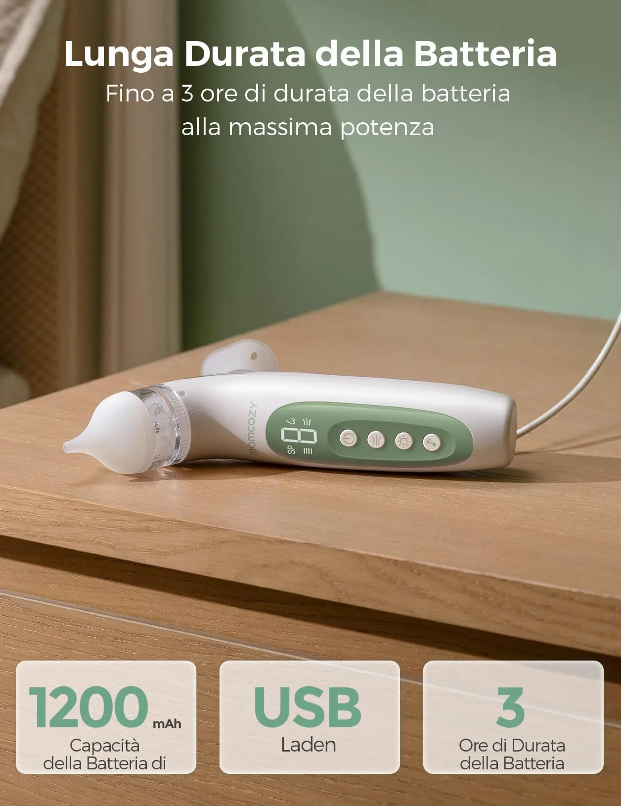 Momcozy Aspiratore Nasale Neonato Elettrico 2 in 1 con Spray, Aspirazione fino a 65 kPa, 4 Livelli Regolabili, Pulisci Naso Silenzioso e Portatile con Luce e Musica