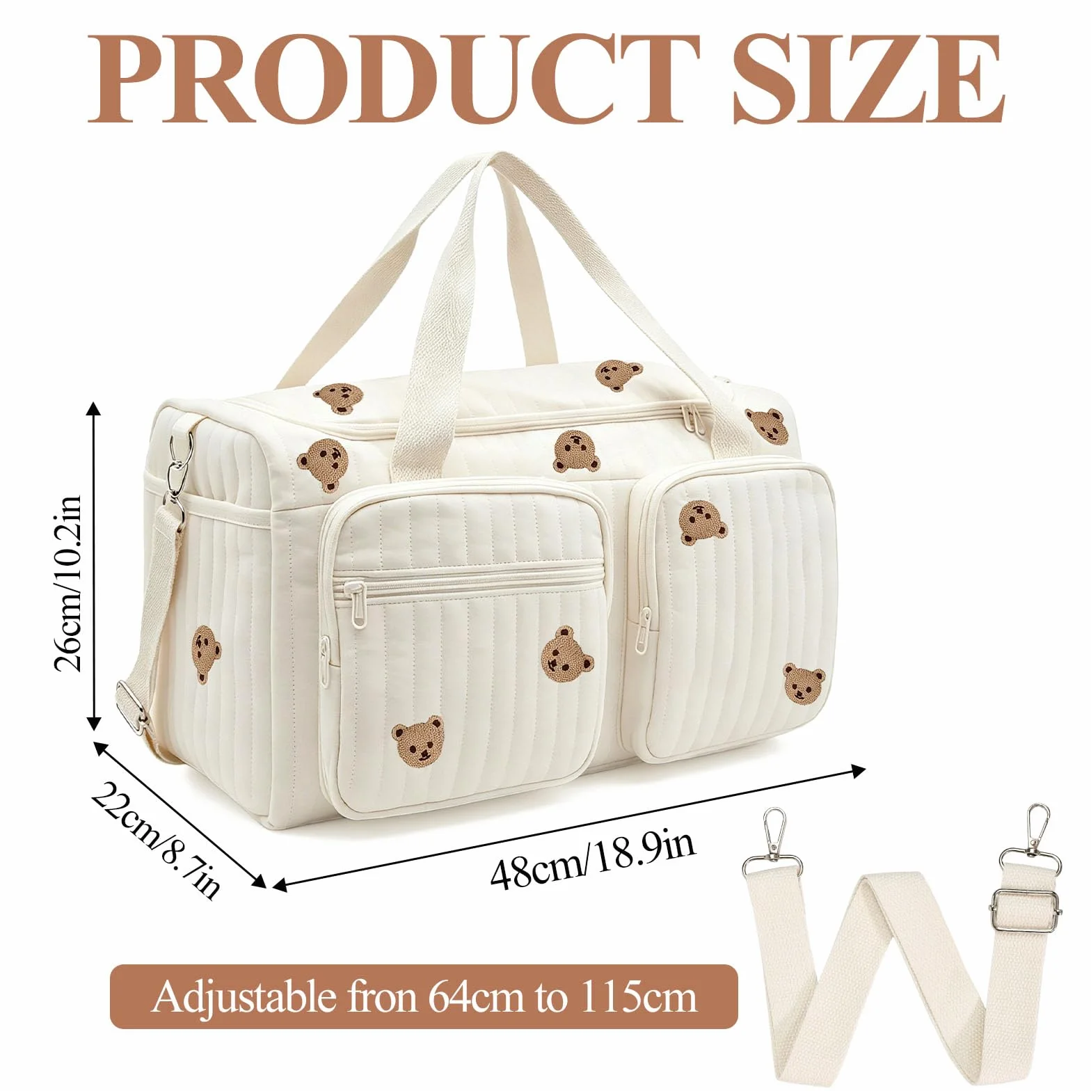 Borsa Fasciatoio in Cotone, Borsa Parto Ospedale Mamma Multifunzionale con Tracolla Rimovibile, Borsa Passeggino Universale Grande per Viaggio