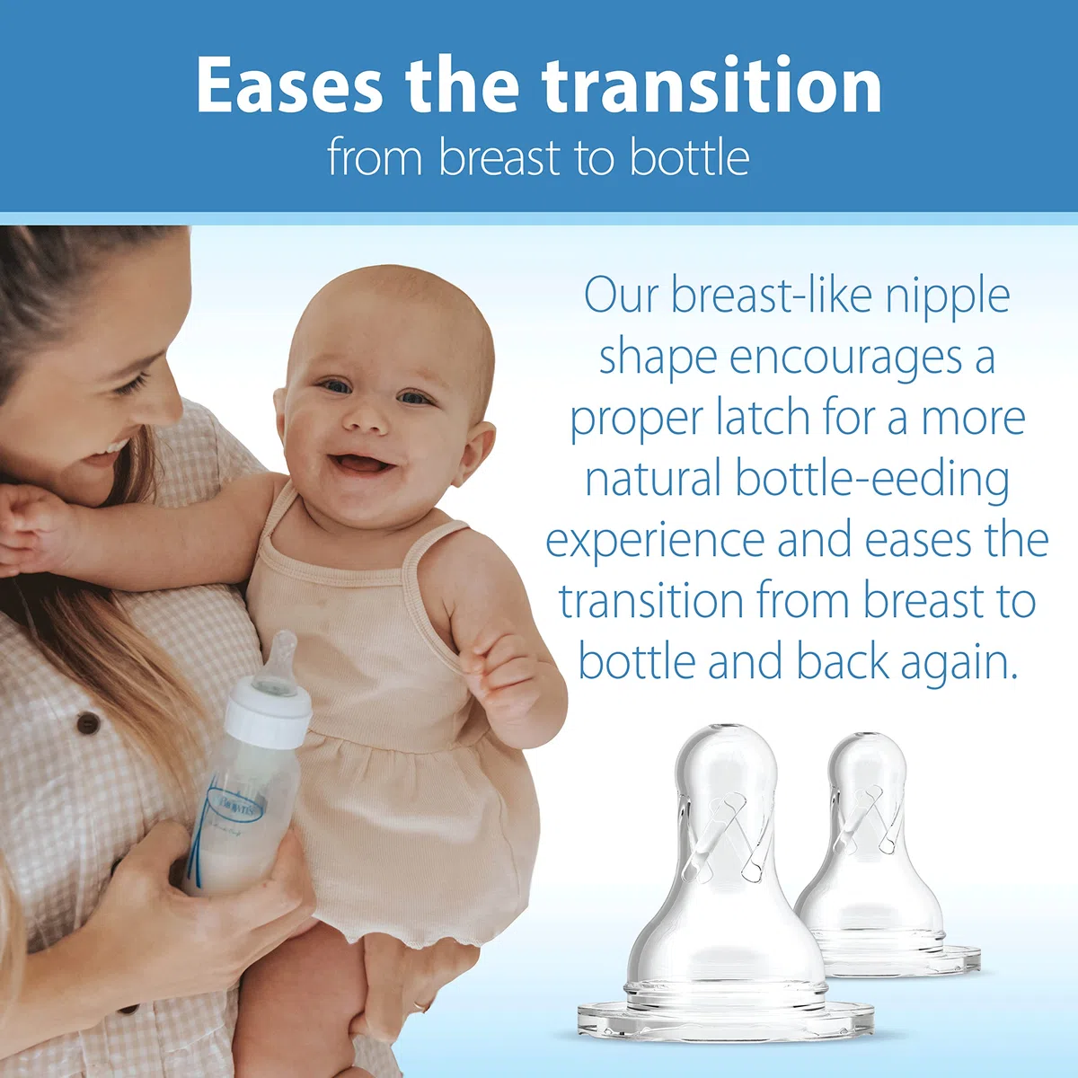 Dr. Brown's Natural Flow Livello 2 e Livello 3 Narrow Baby Bottle Silicone Capezzoli, Flusso Medio Veloce, 6m+, 100% Silicone Bottiglia Capezzoli, Confezione da 6
