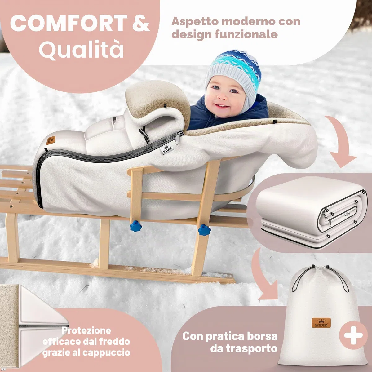 KIDIZ® copertina copertina per neonati copertina invernale ovetto con cerniera coperta per bambino lavabile per passeggino chiudibile sulla testiera, dotata di tasca, adatta a tutti i passeggini