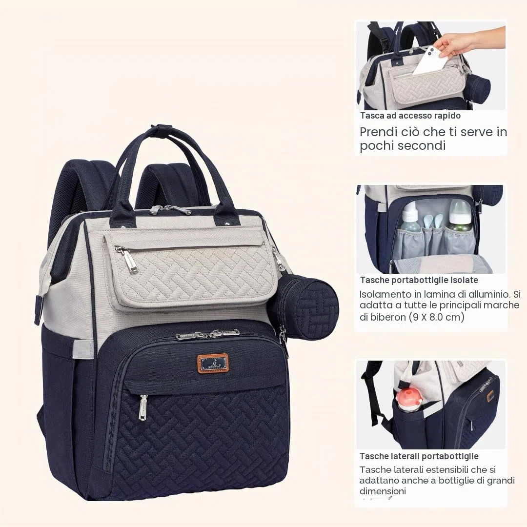 BabbleRoo Zaino-Borsa Fasciatoio, Grande Borsa Fasciatoio Da Viaggio Per Mamma E Papà, Zaino Per Pannolini Con Fasciatoio, Borsa Cambio Con Cinghie Per Passeggino E Porta Ciuccio,