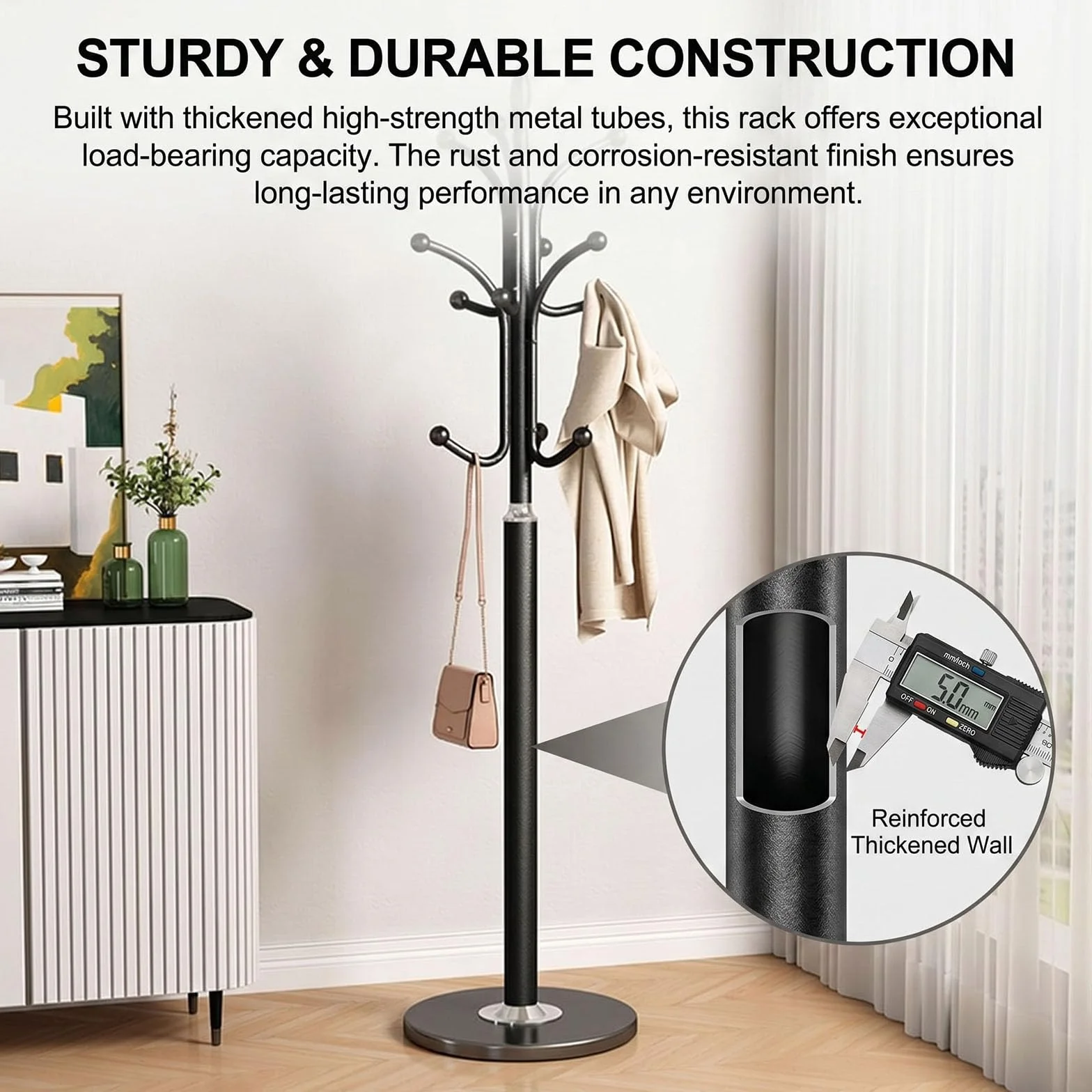 Appendiabiti da Terra Metallo Design Albero Base in Marmo 6 Ganci Stabile